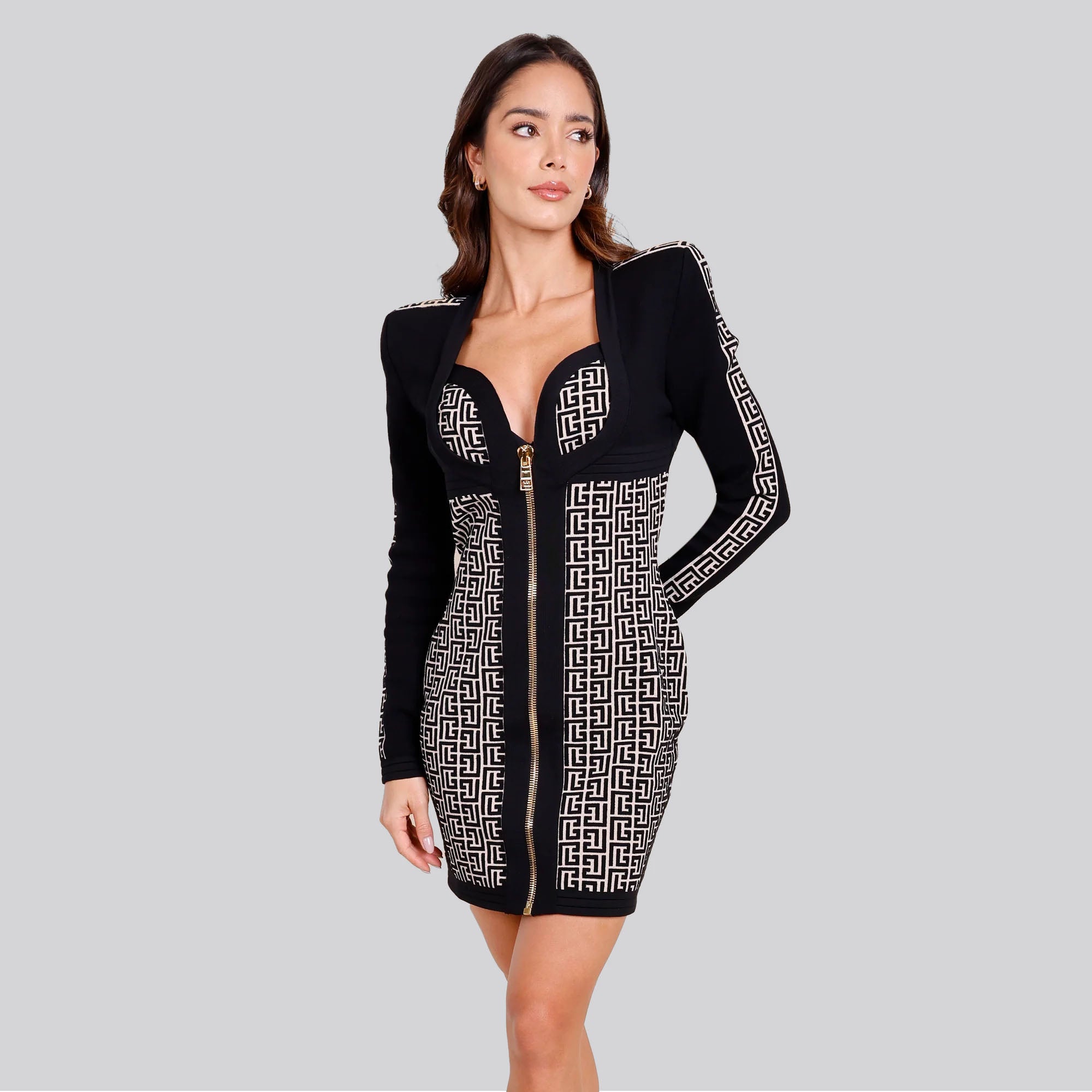 Vestido Negro Balmain Monogram Knit