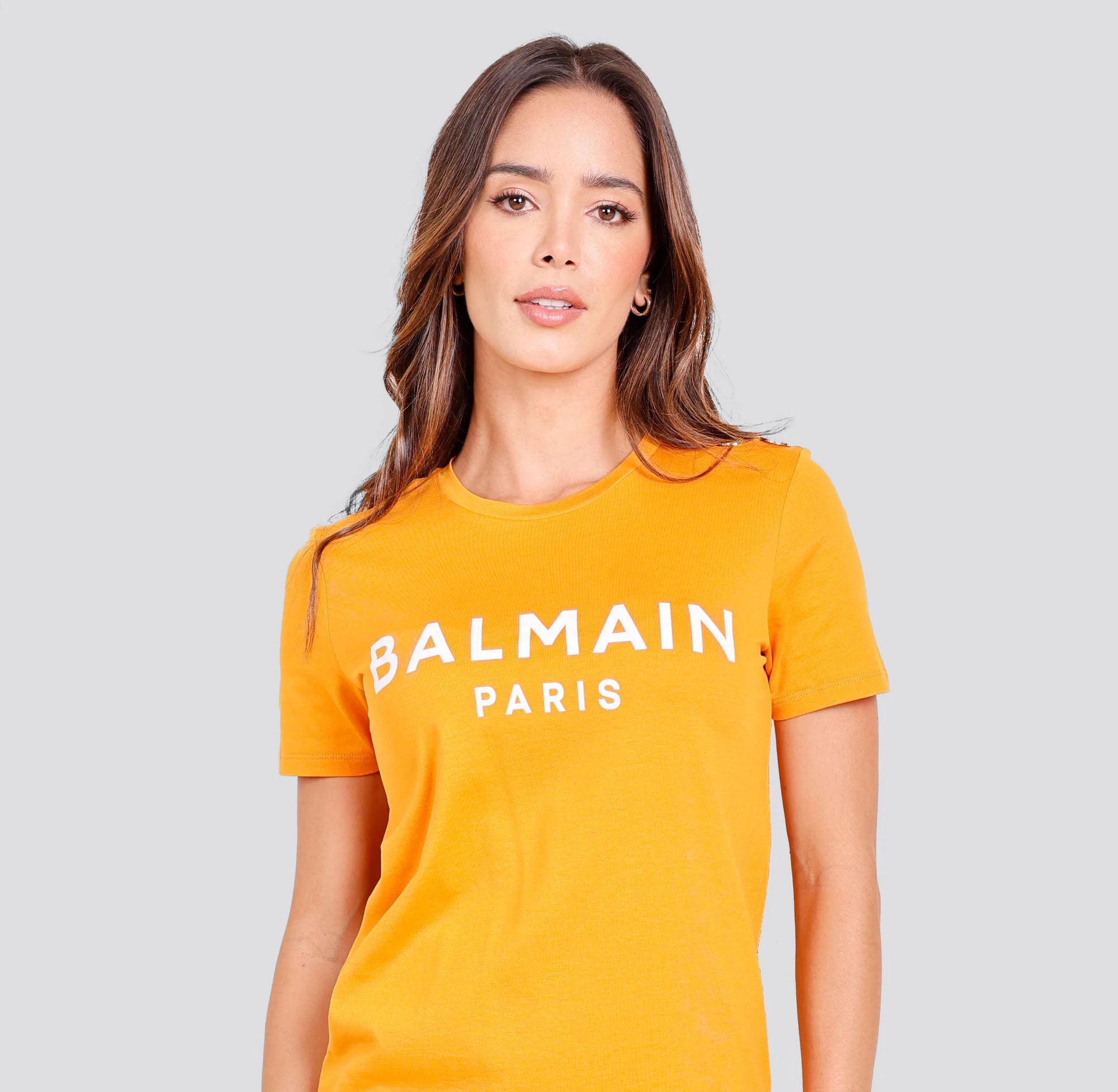 Camiseta Naranja Balmain Logo 3 Btn