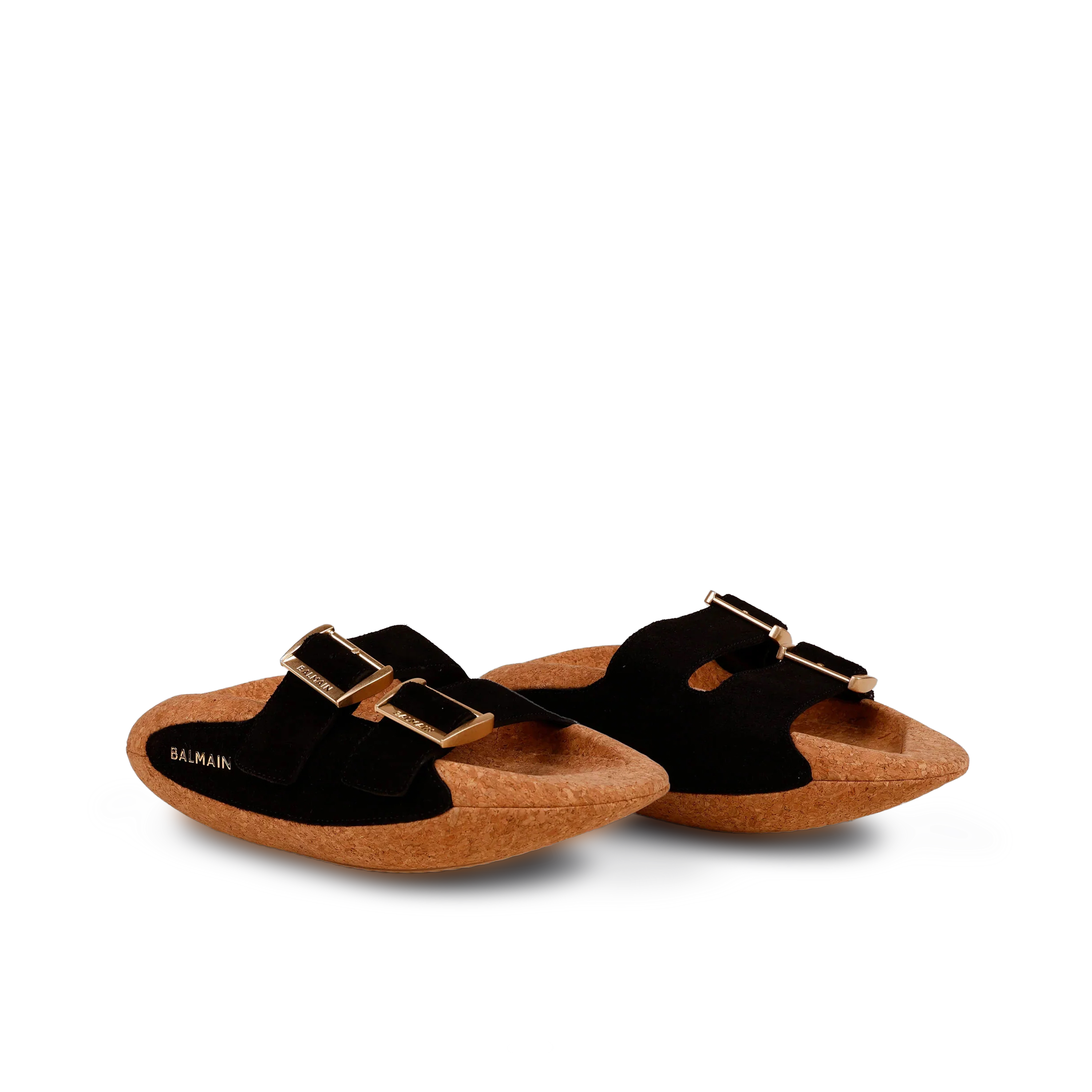 Sandalias Negras Balmain BoIt-Cuir Suede&liege