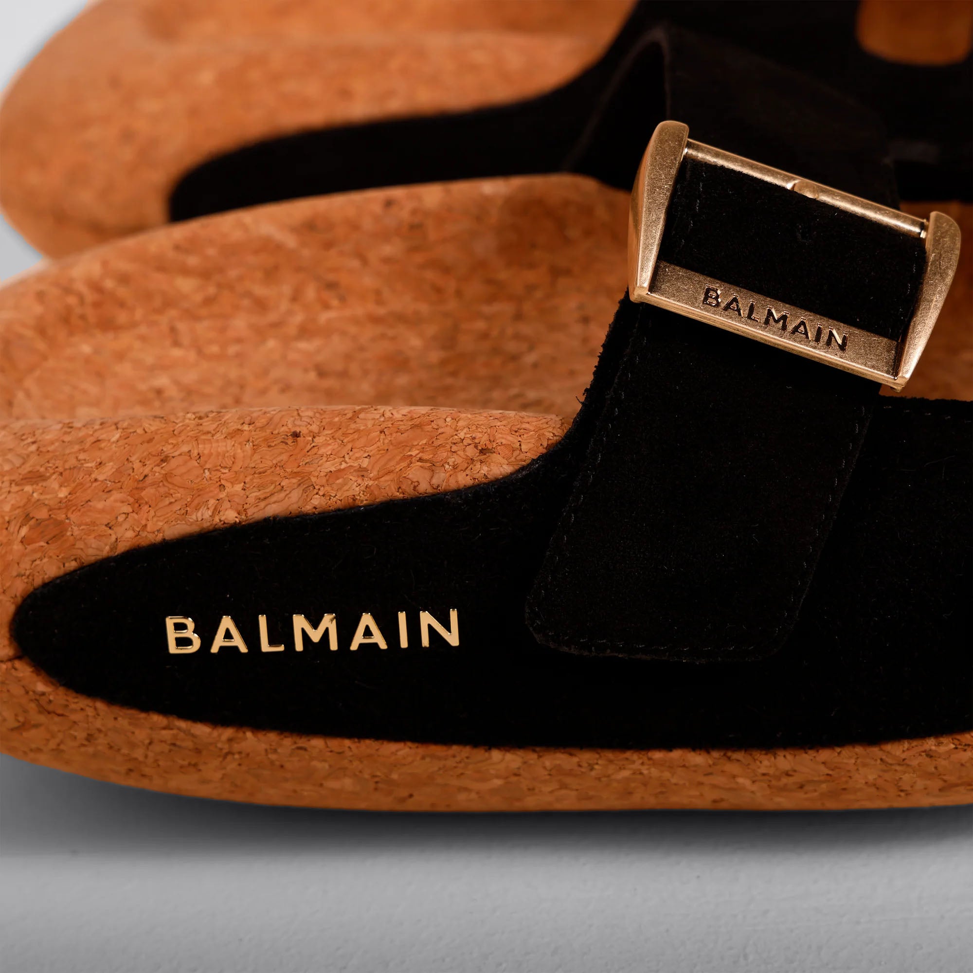 Sandalias Negras Balmain BoIt-Cuir Suede&liege