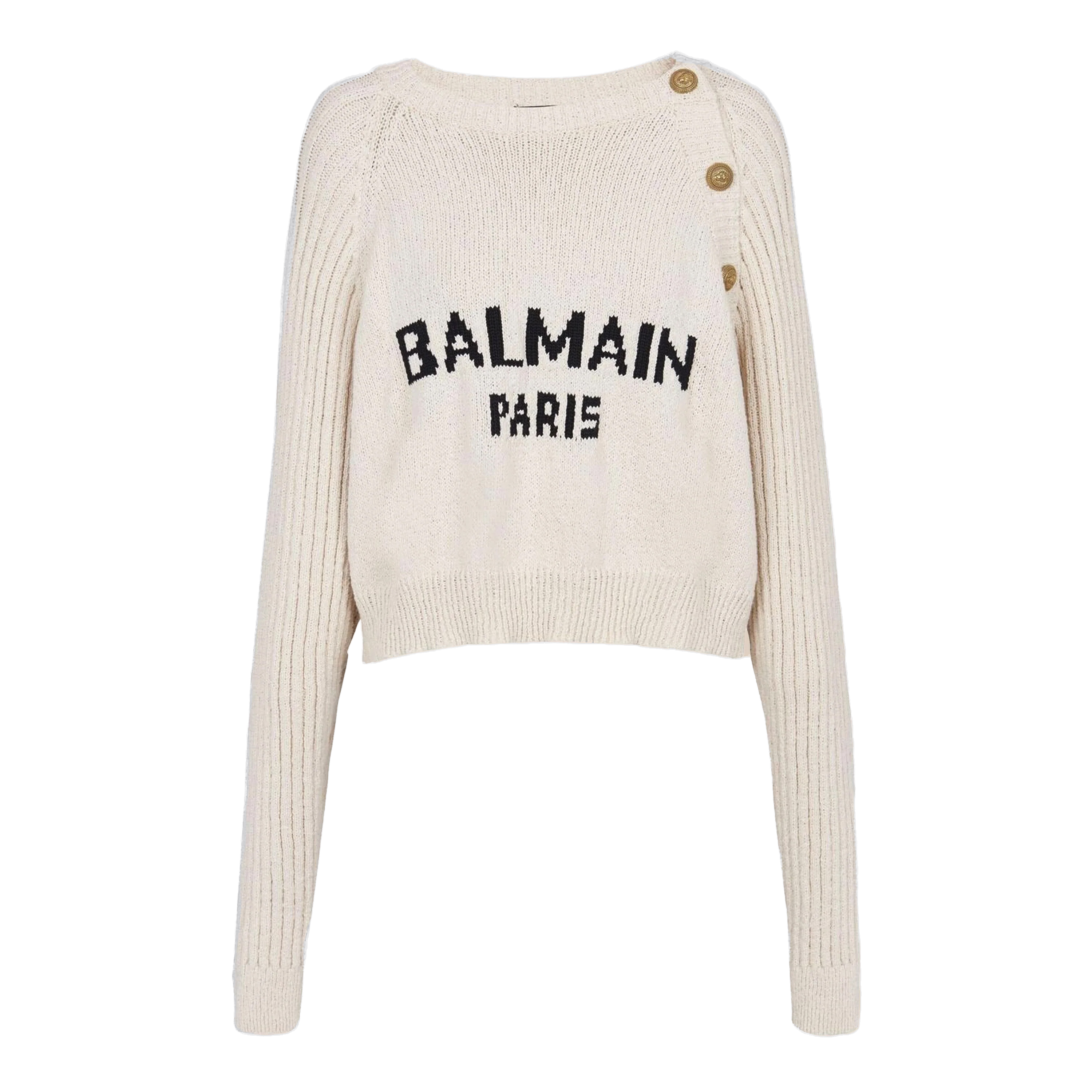 Suéter Crema Balmain Paris Logo 4 Btn