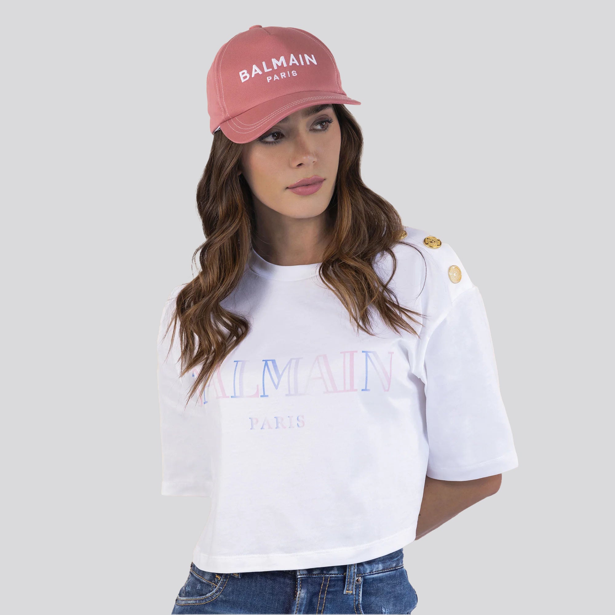 Gorra Rosada Balmain Paris Logo
