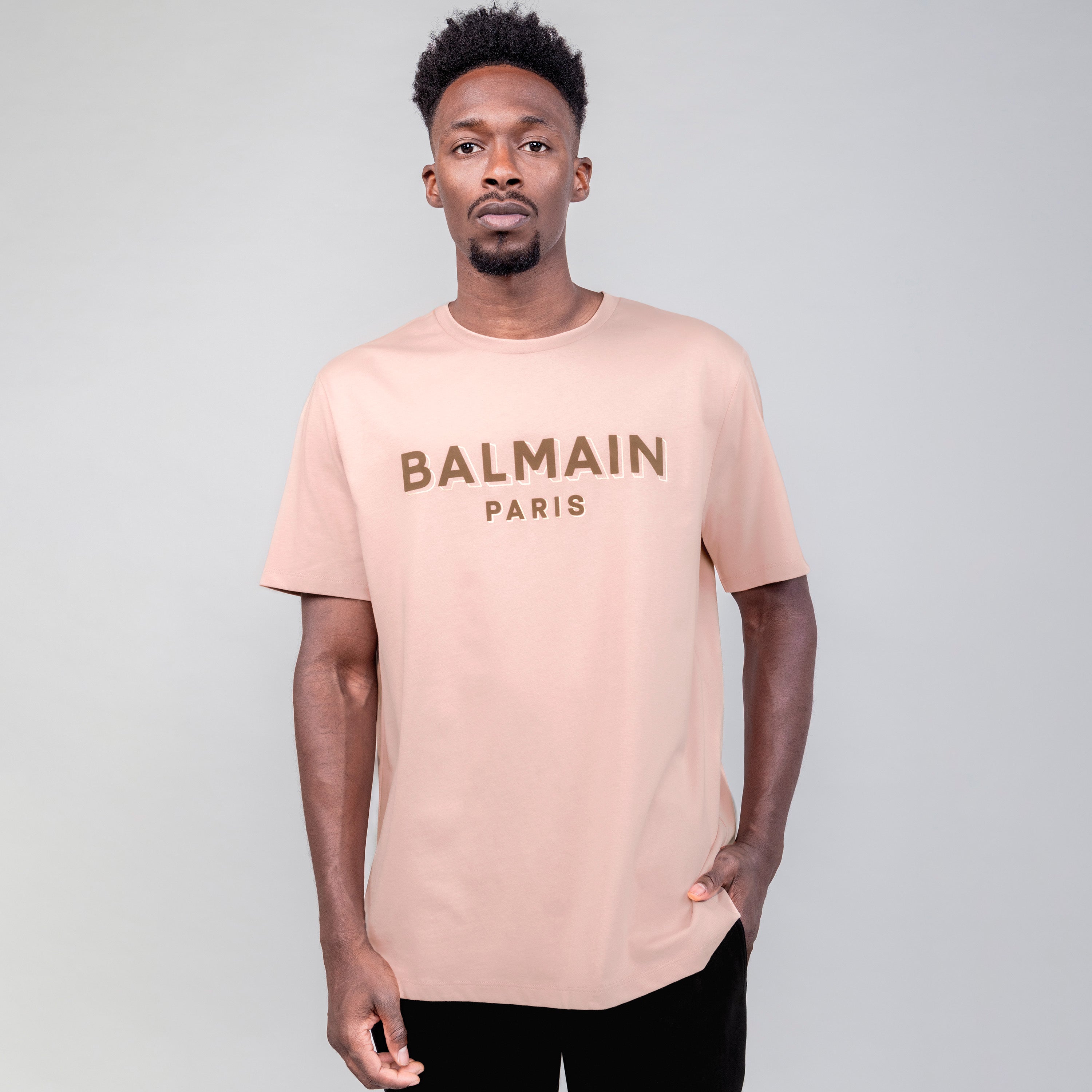 Camiseta Rosada Balmain Paris Logo