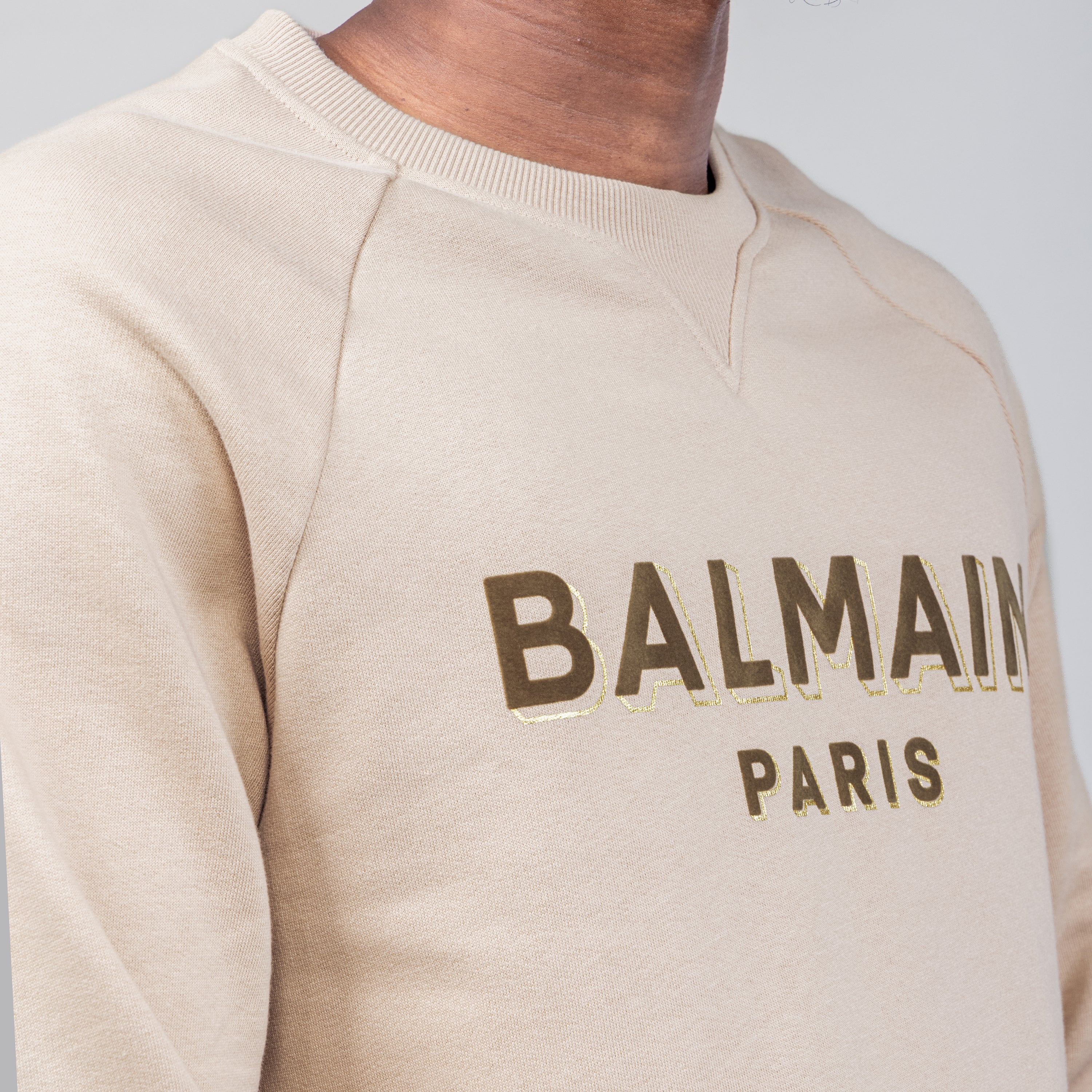 Buzo Beige Balmain Paris Logo