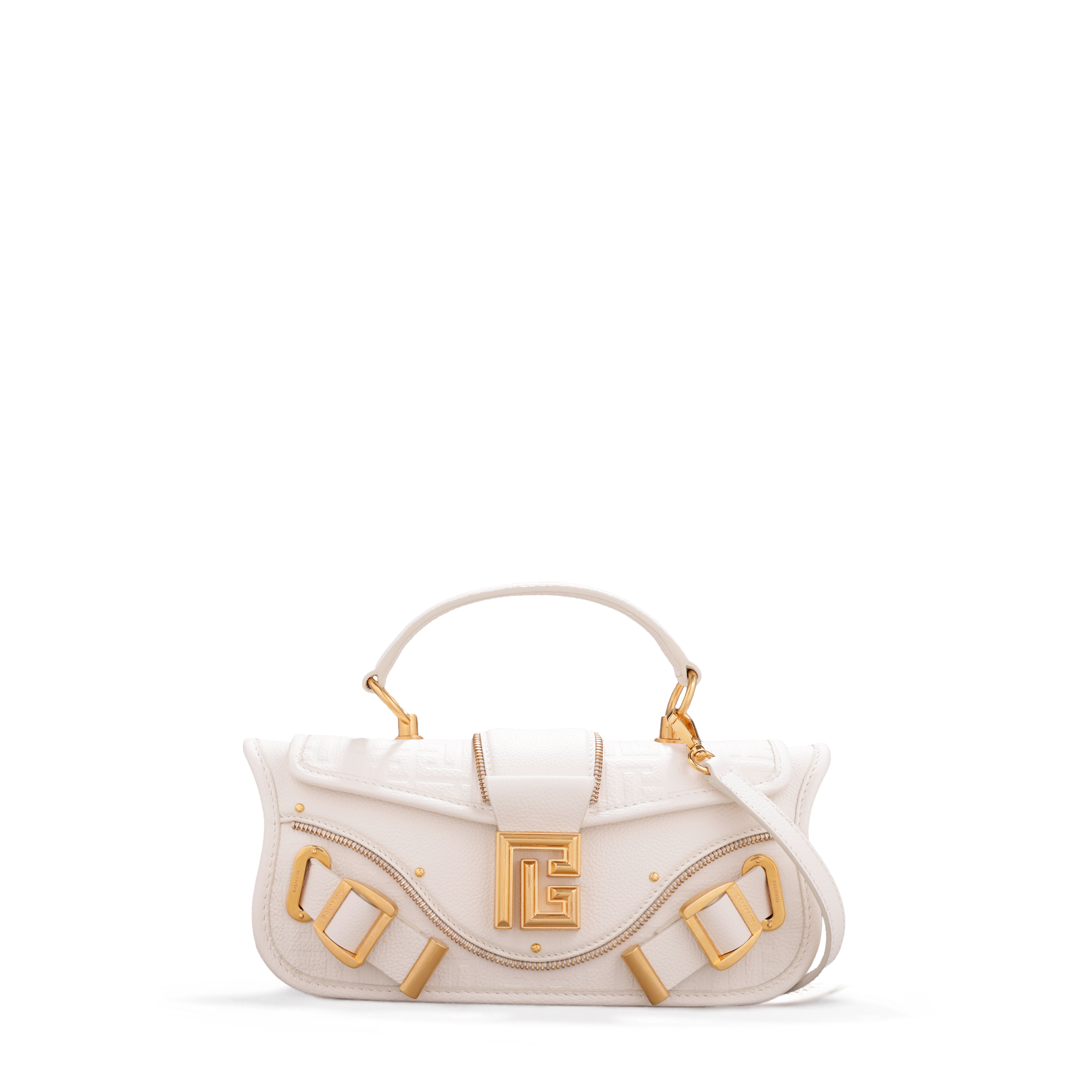 Cartera Blanca Balmain Pouch-Cuir Graine Monogramme
