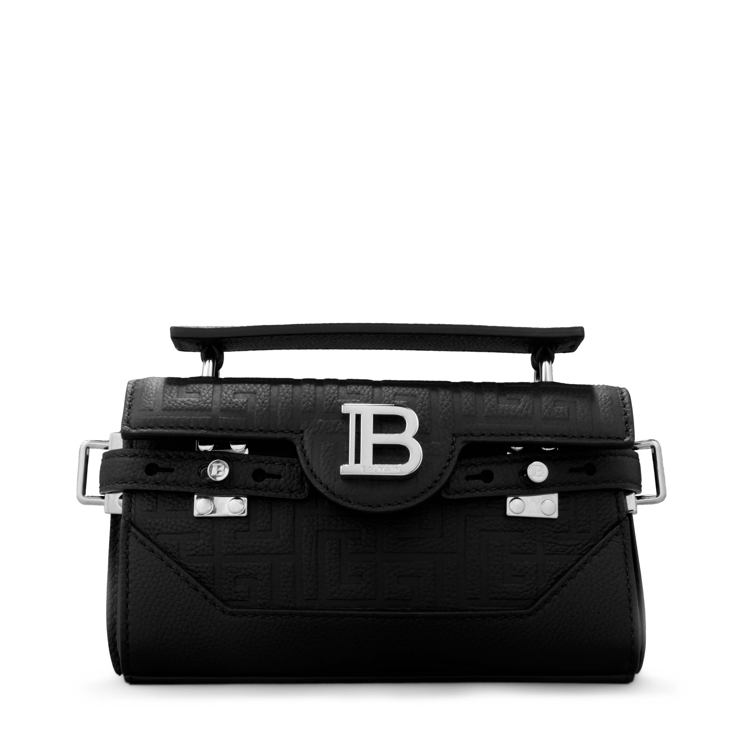 Bolso Negro Balmain Bbuzz 19-Cuir Graine Monogramme