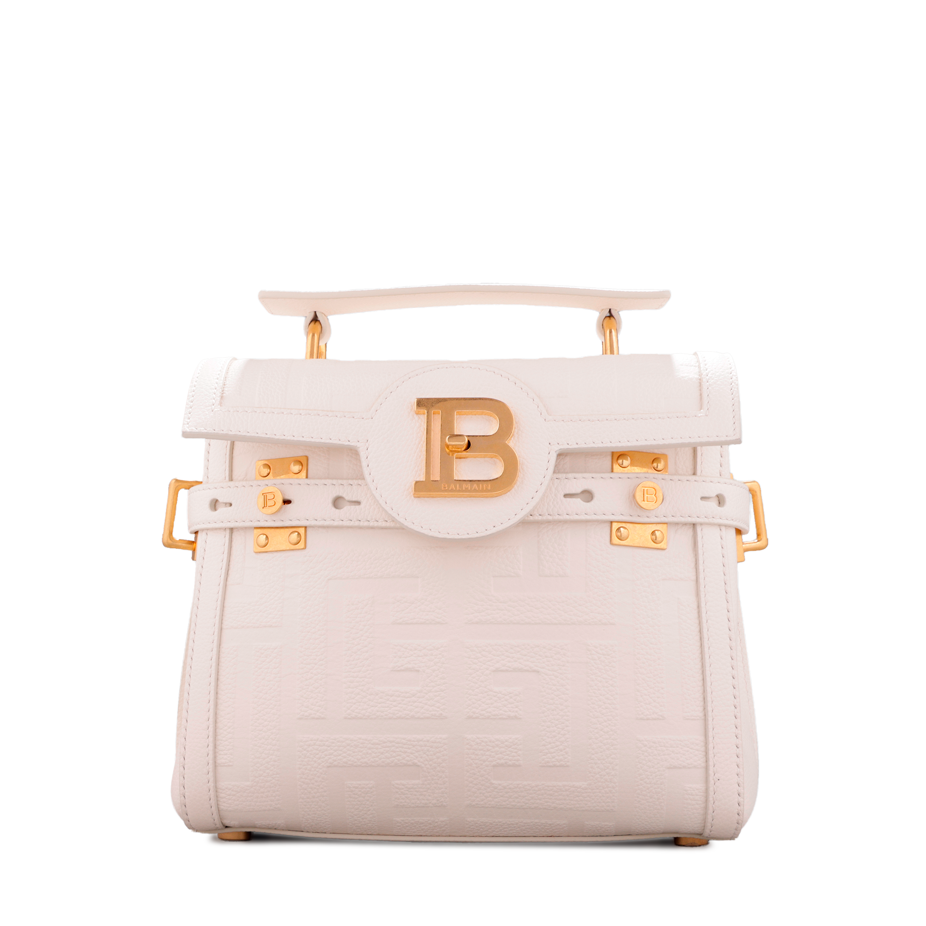 Cartera Blanca Balmain Bbuzz 23-Cuir Graine Monogram