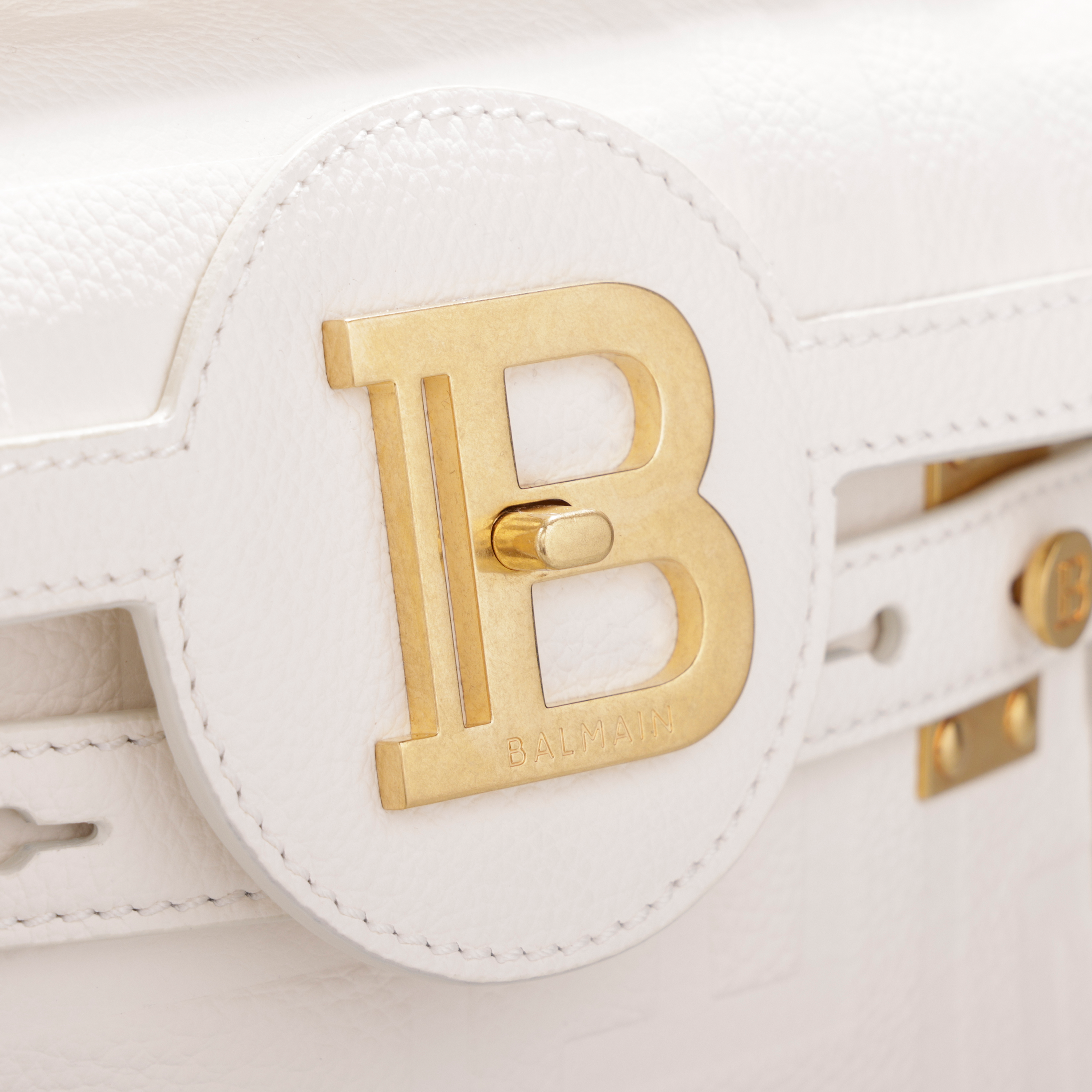Cartera Blanca Balmain Bbuzz 23-Cuir Graine Monogram