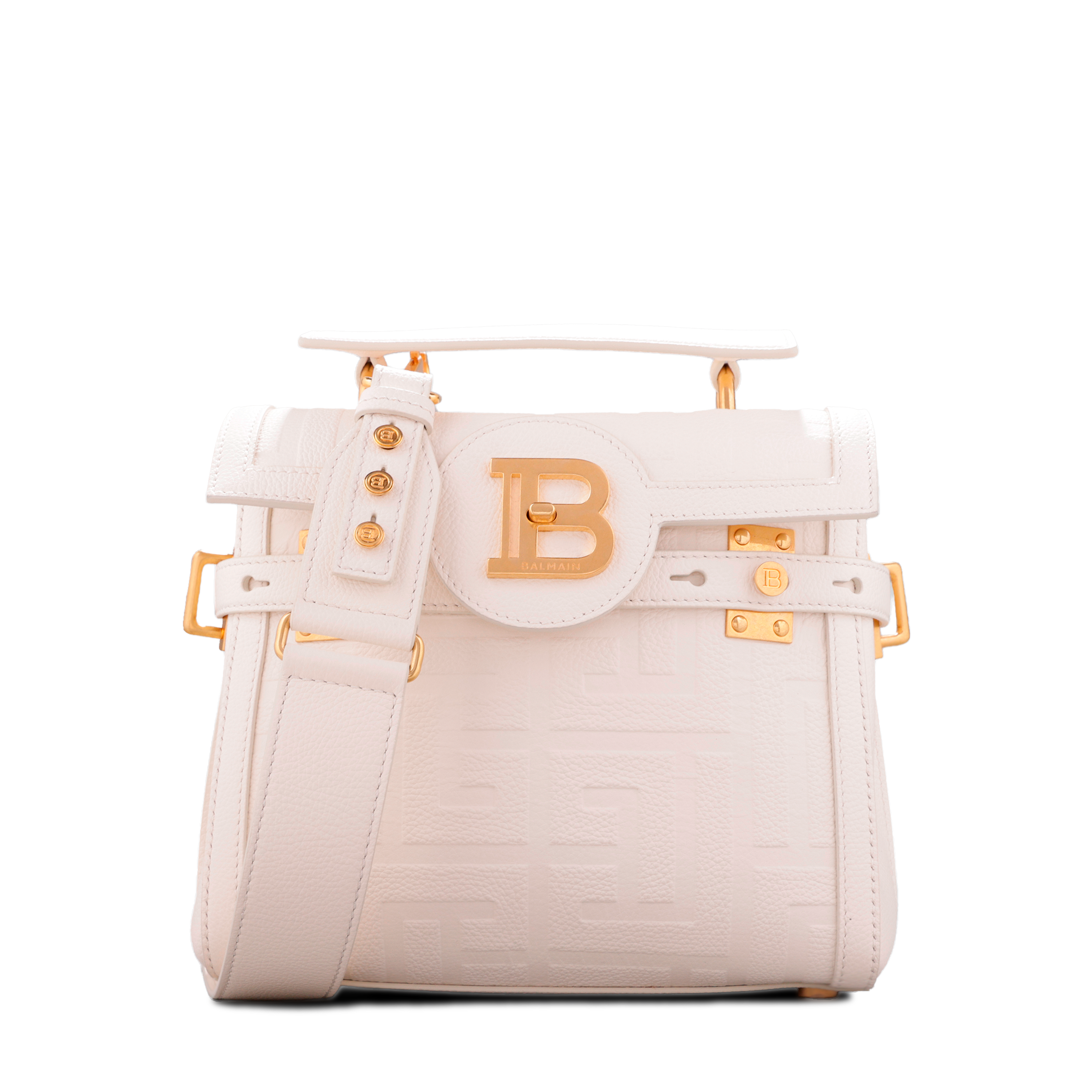 Cartera Blanca Balmain Bbuzz 23-Cuir Graine Monogram
