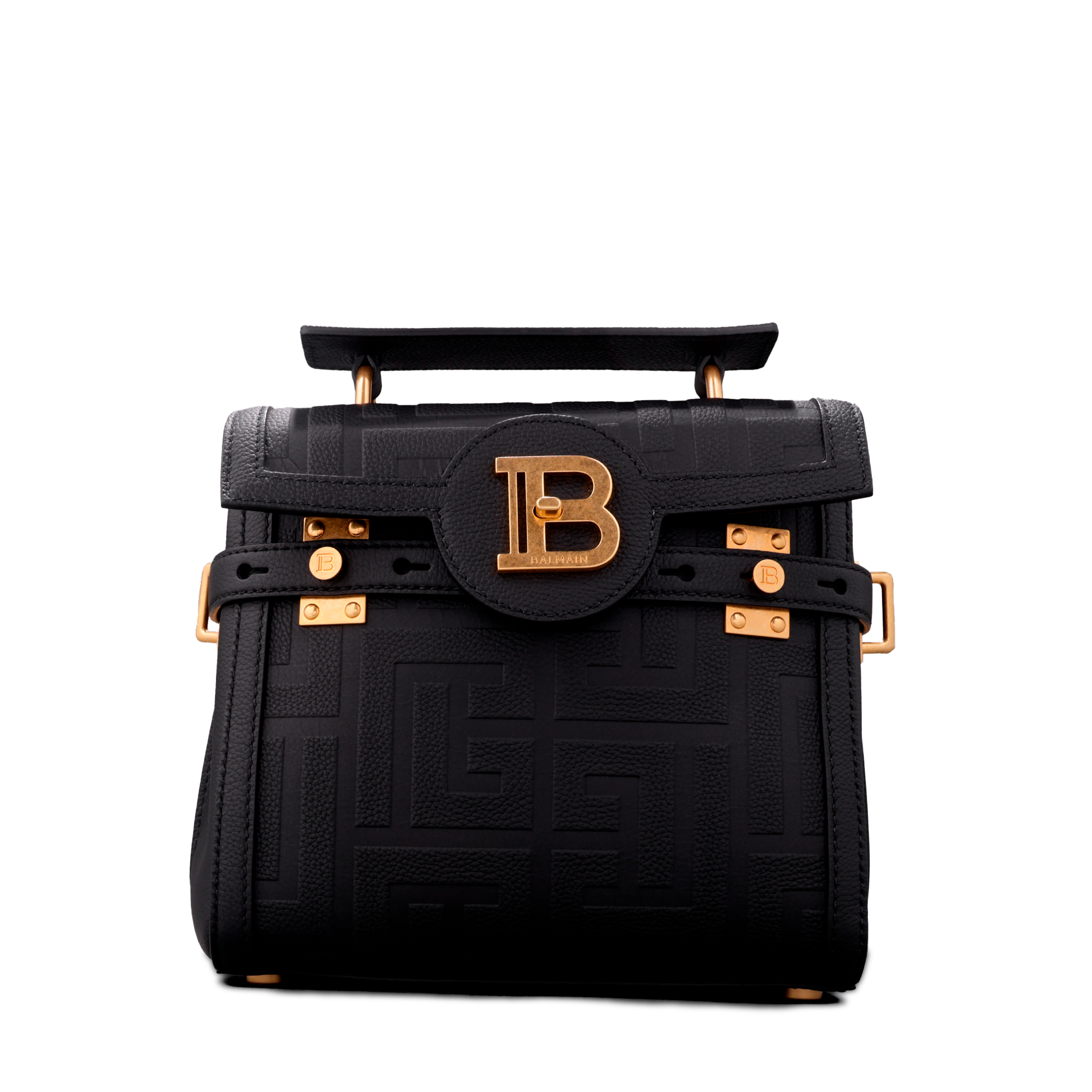 Cartera Negra Balmain Bbuzz 23-Cuir Graine Monogram