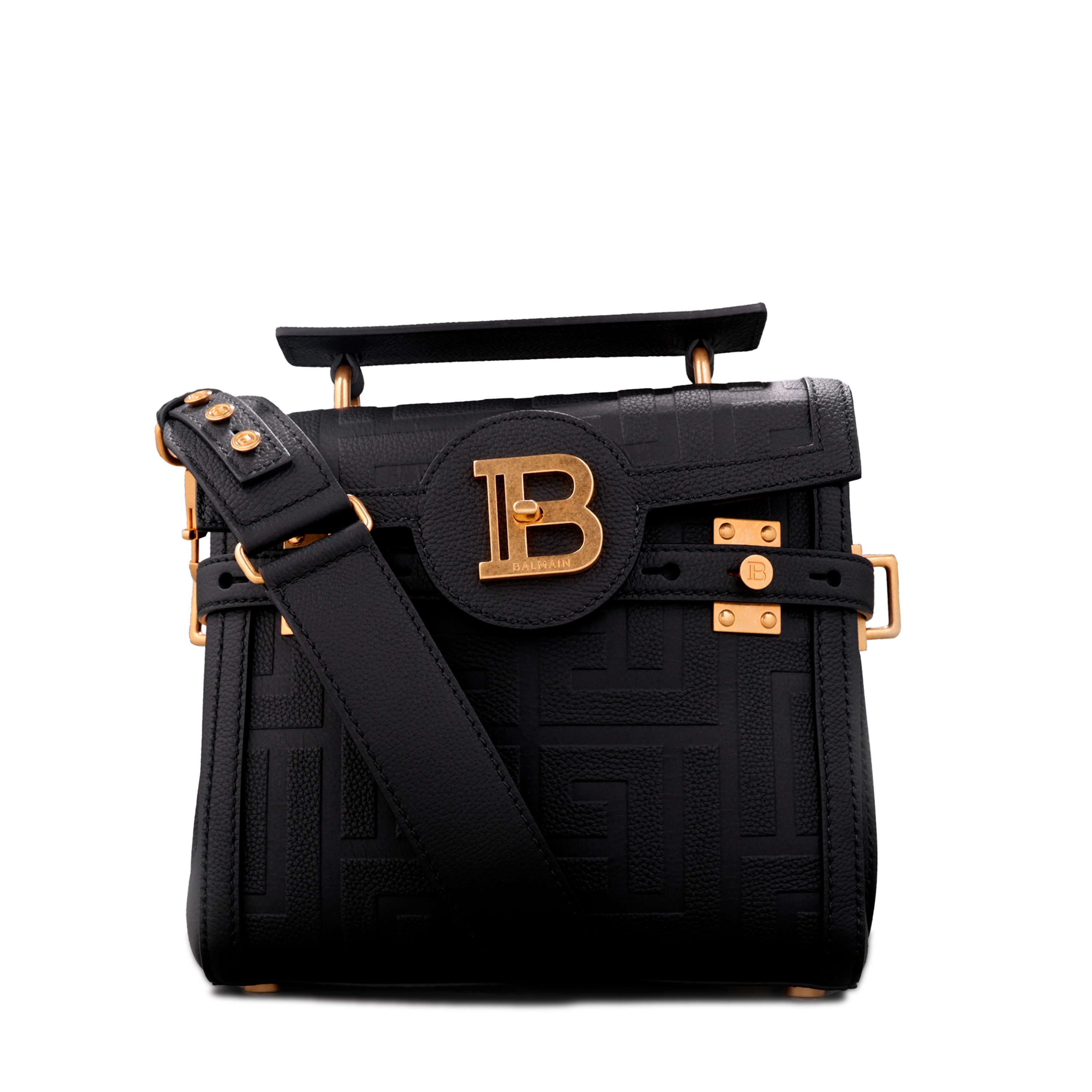 Cartera Negra Balmain Bbuzz 23-Cuir Graine Monogram