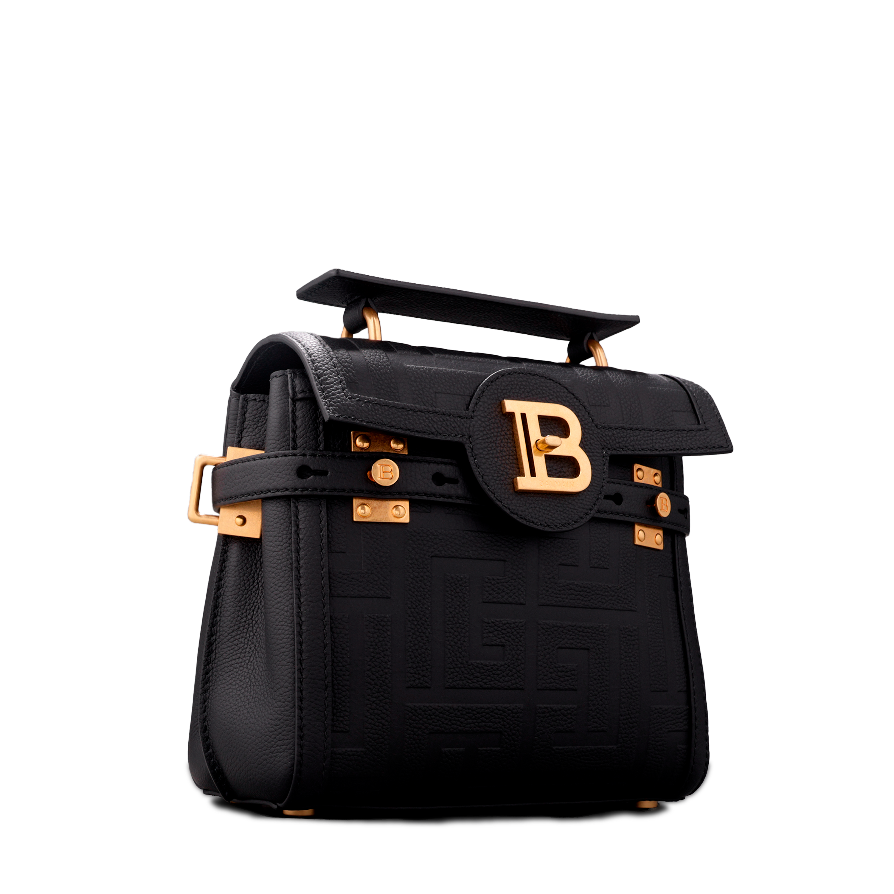 Cartera Negra Balmain Bbuzz 23-Cuir Graine Monogram