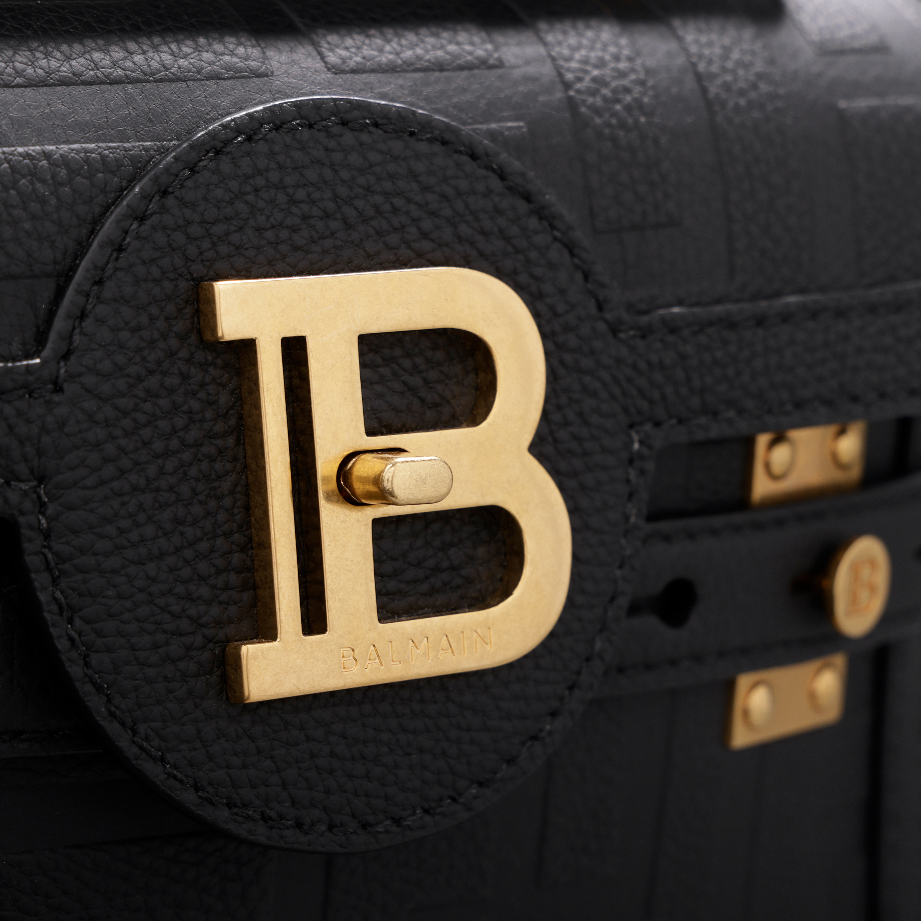 Cartera Negra Balmain Bbuzz 23-Cuir Graine Monogram