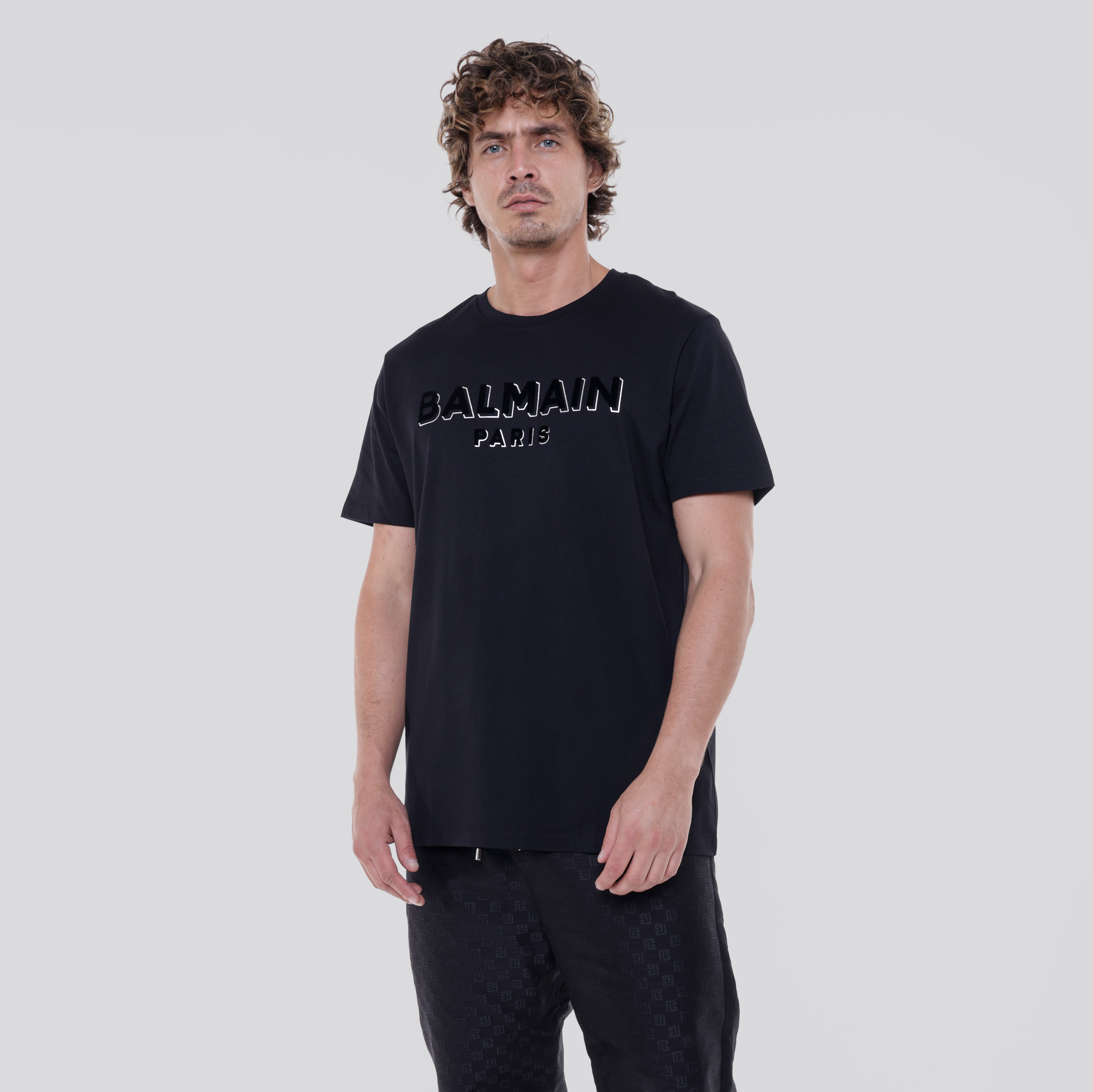 Camiseta Negra Balmain Flock & Foil