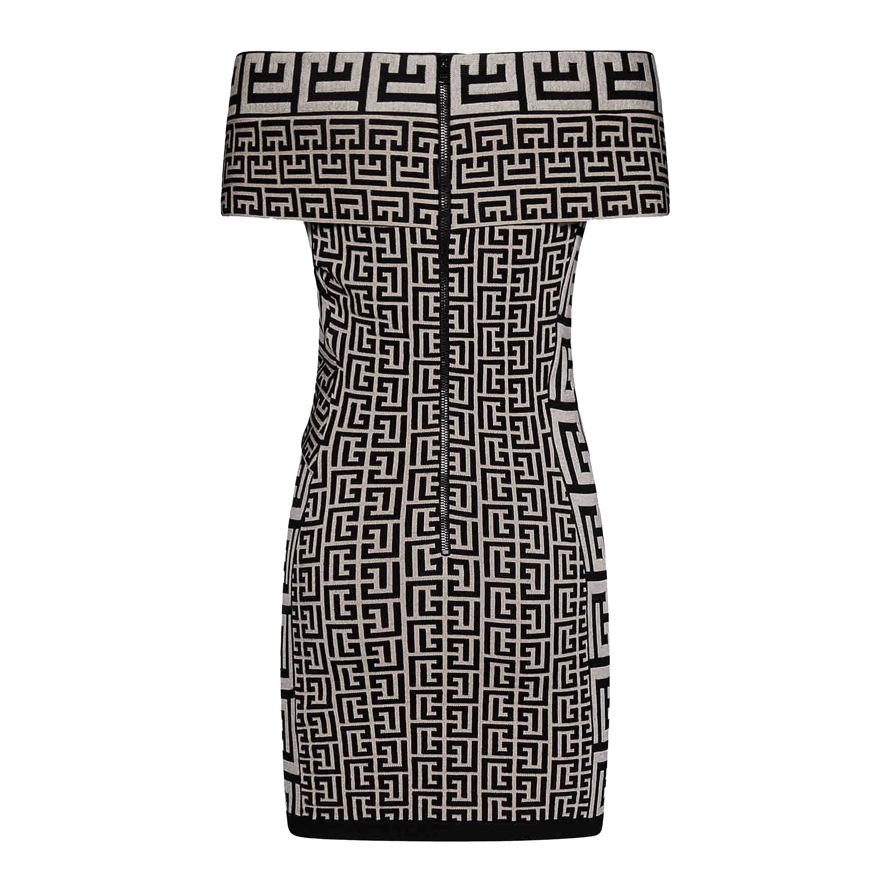 Vestido Negro Balmain Off Shoulder Monogram