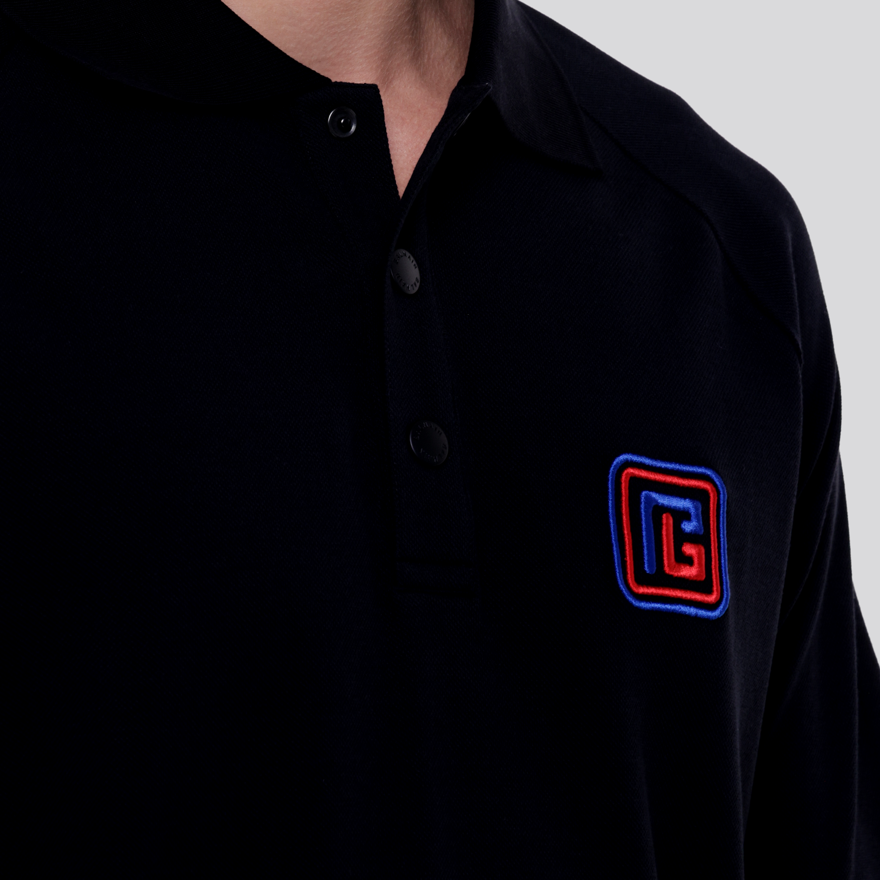 Camiseta Tipo Polo Negra Balmain PB Patch