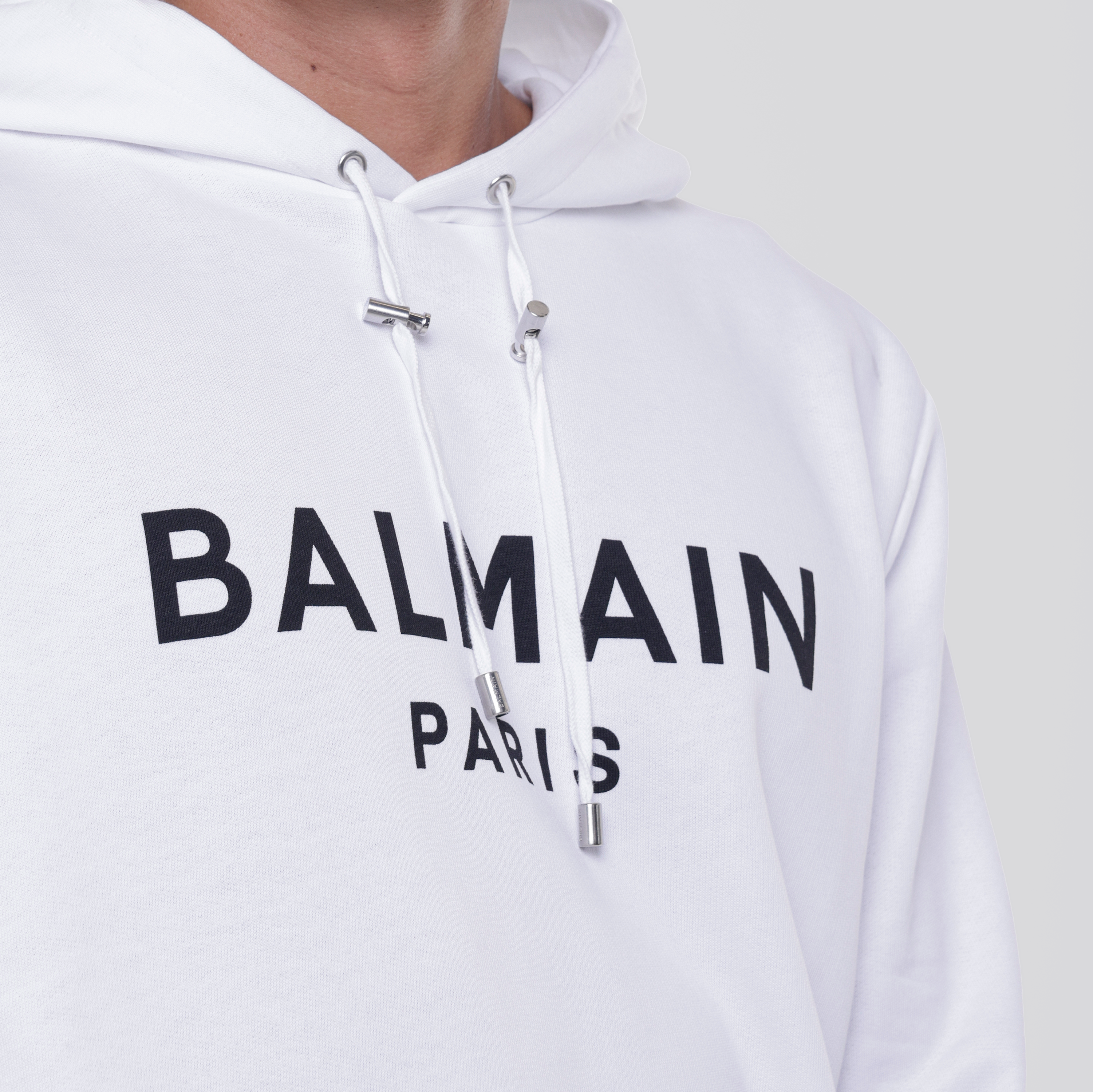 Buzo Tipo Hoodie Blanco Balmain Paris Logo