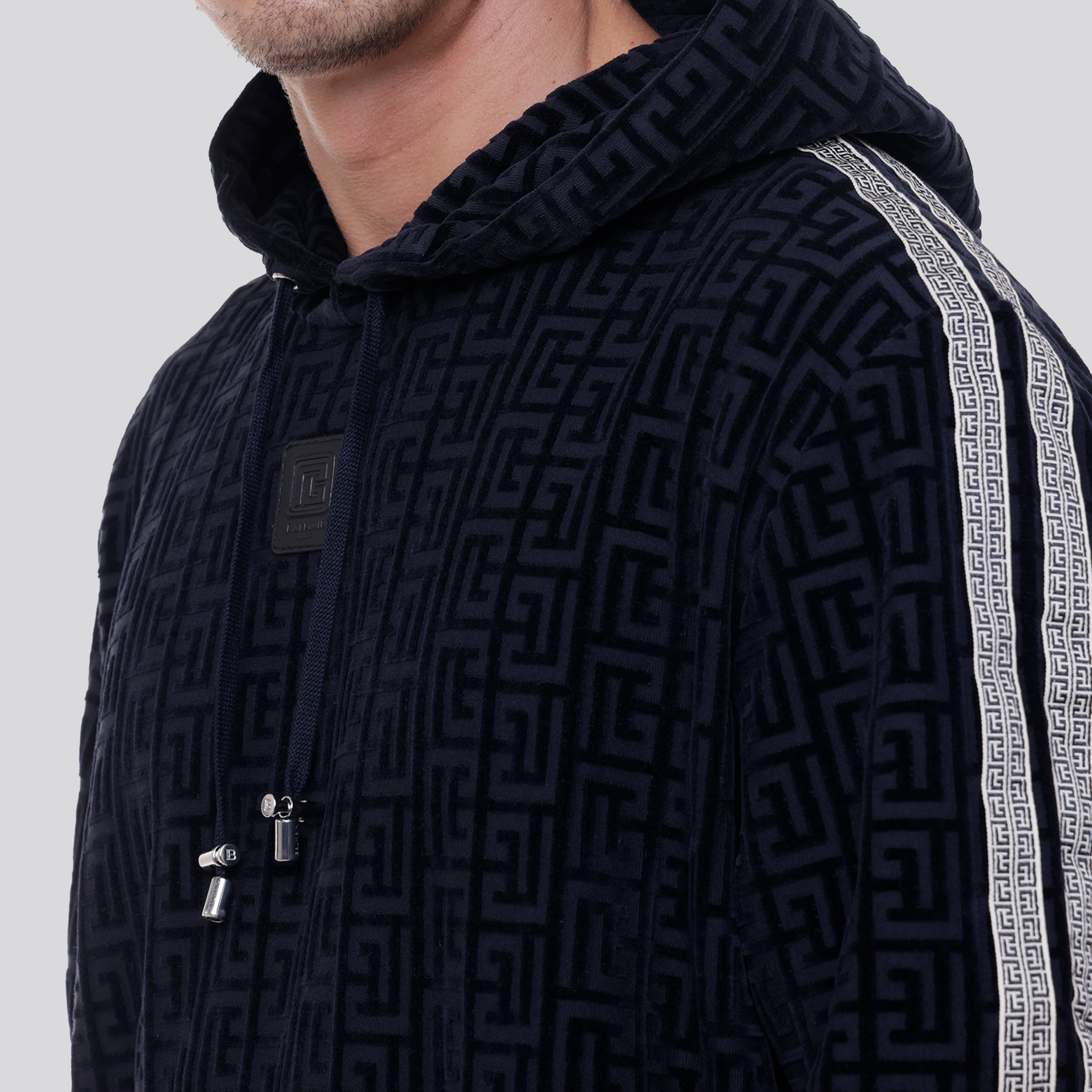 Buzo Tipo Hoodie Negro Balmain Velvet Monogram