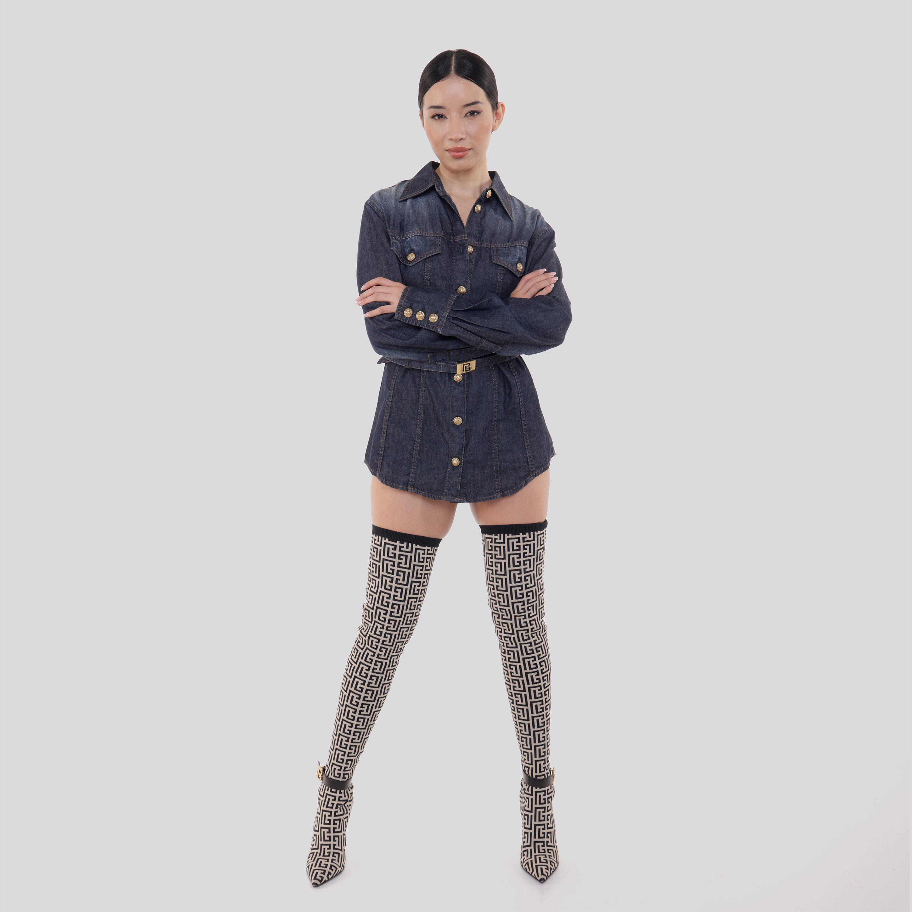 Botas Negras Balmain Monogram Knit