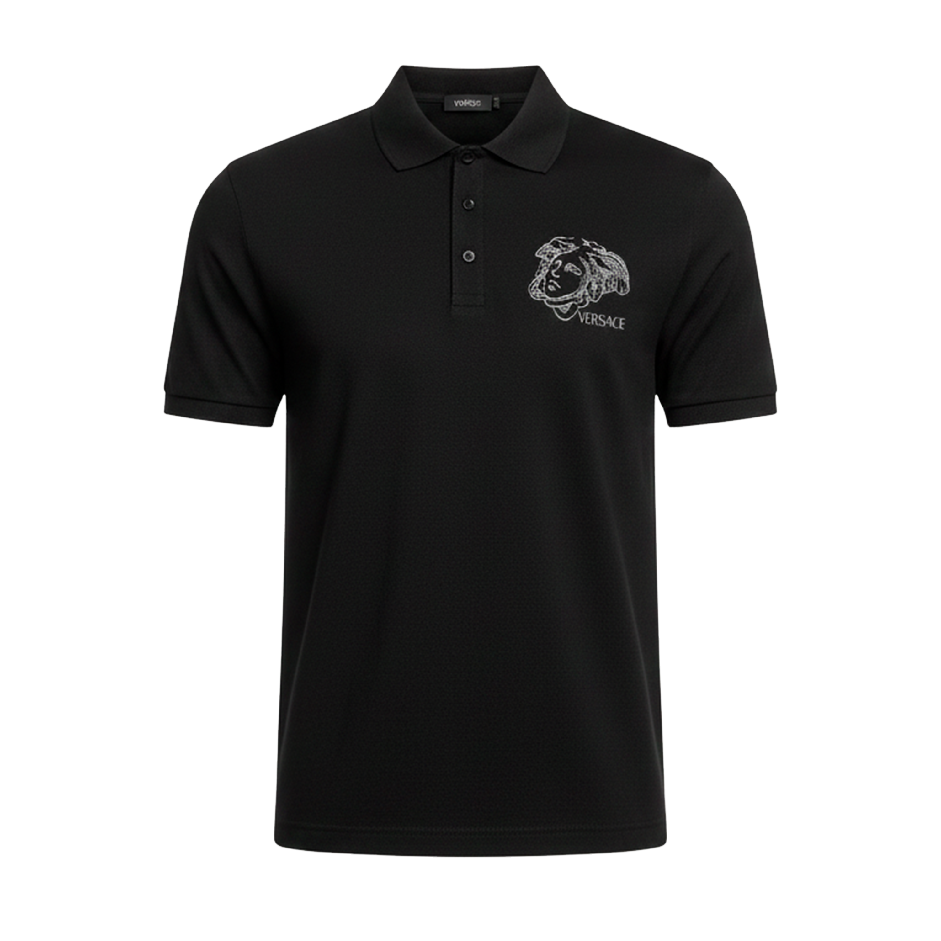 Camiseta Tipo Polo Negra Versace Medusa Chest Logo