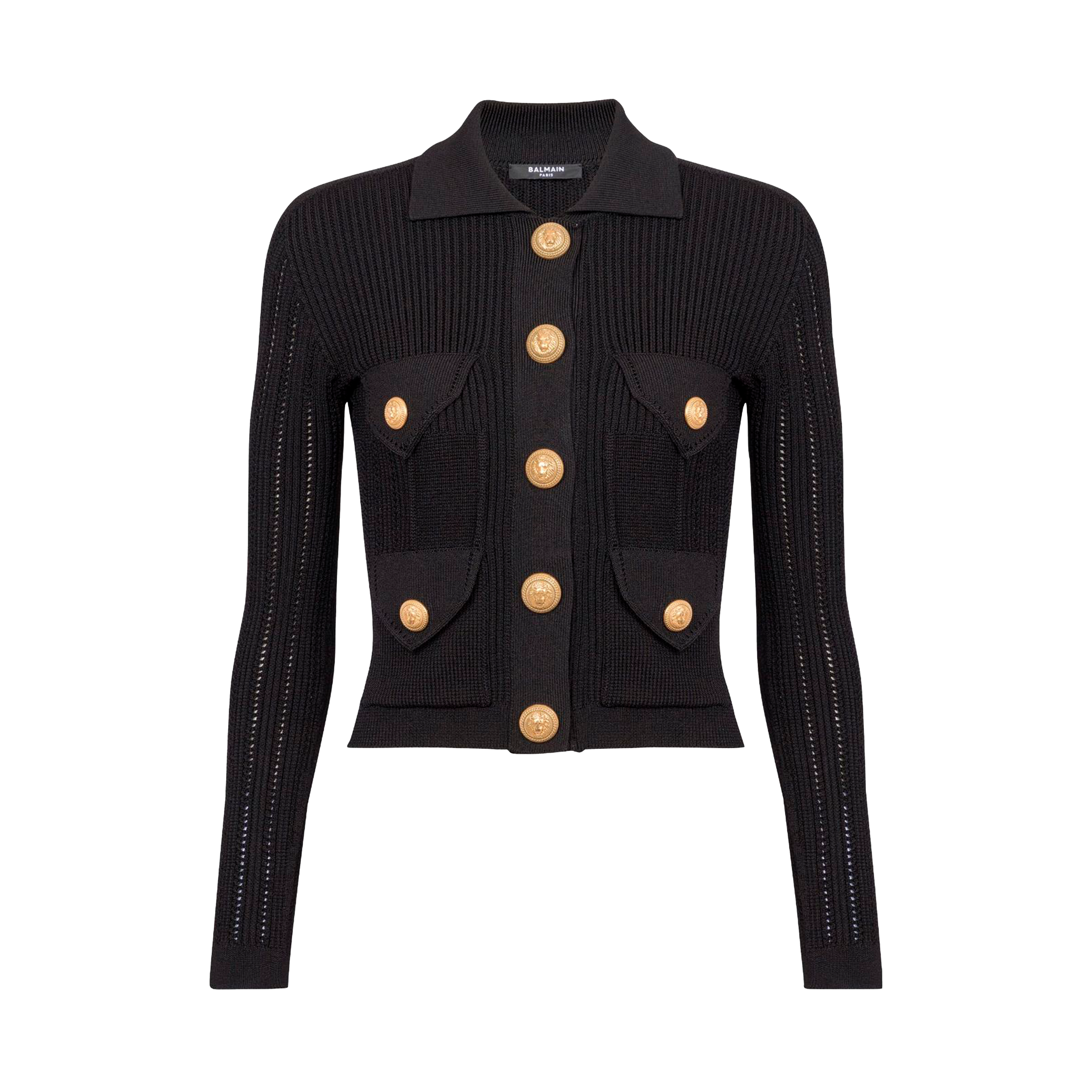 Buzo Negro Balmain See Through Buttonned