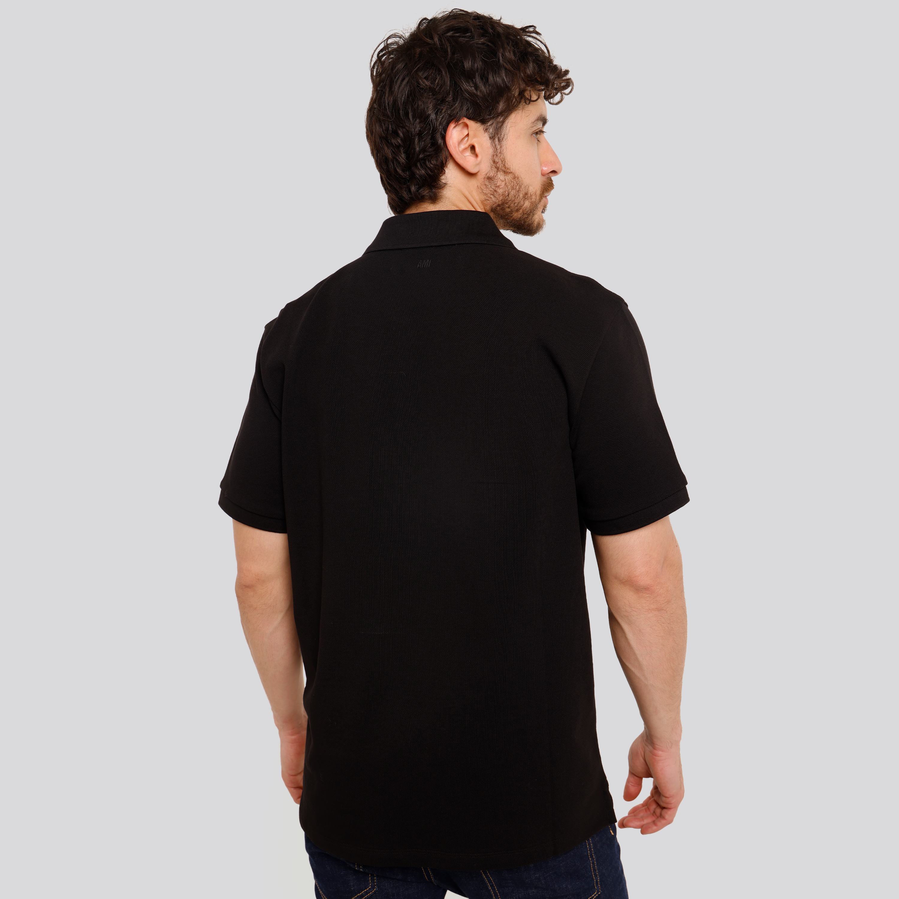 Camiseta Tipo Polo Negro Ami Paris Coeur
