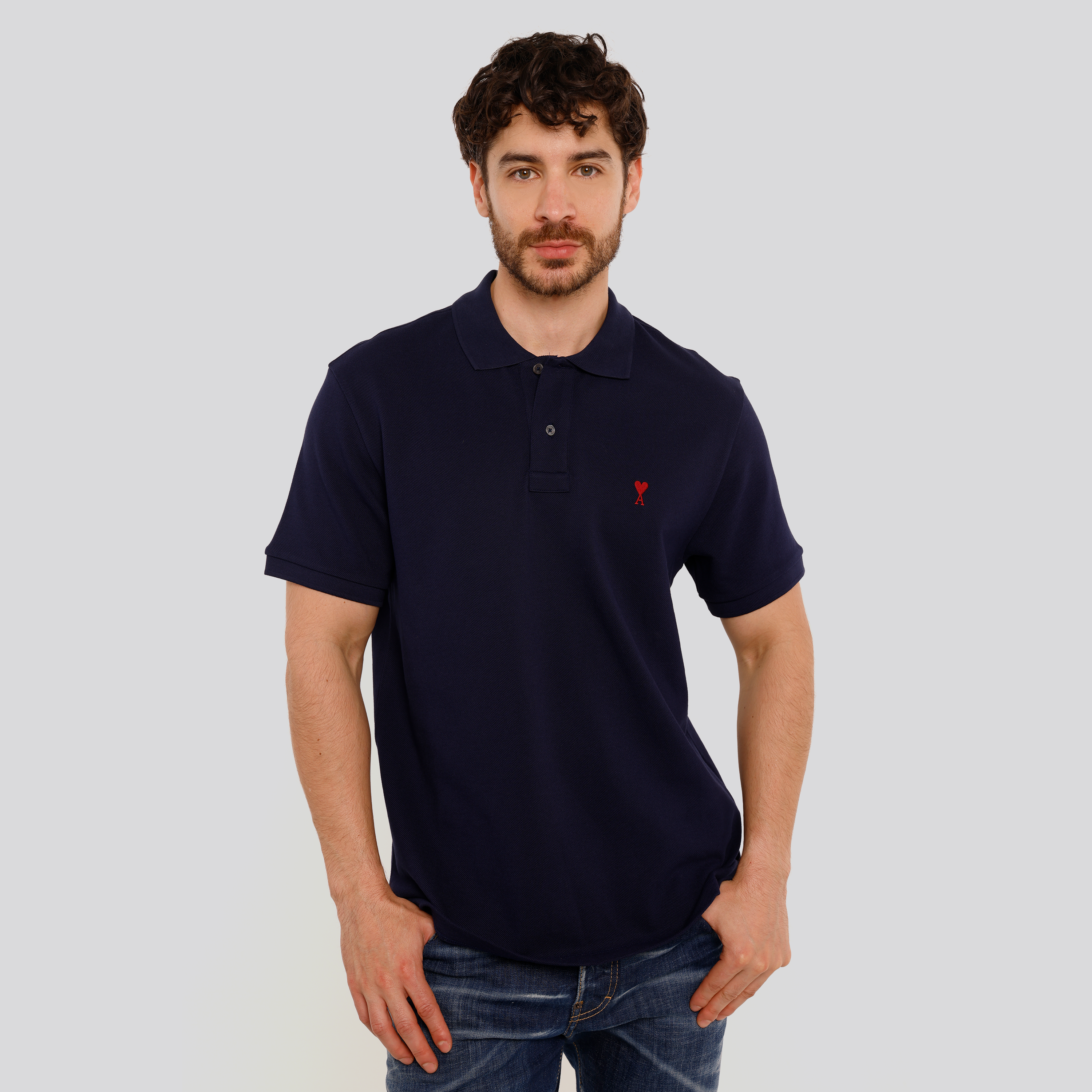 Camiseta Tipo Polo Azul Ami Paris Coeur
