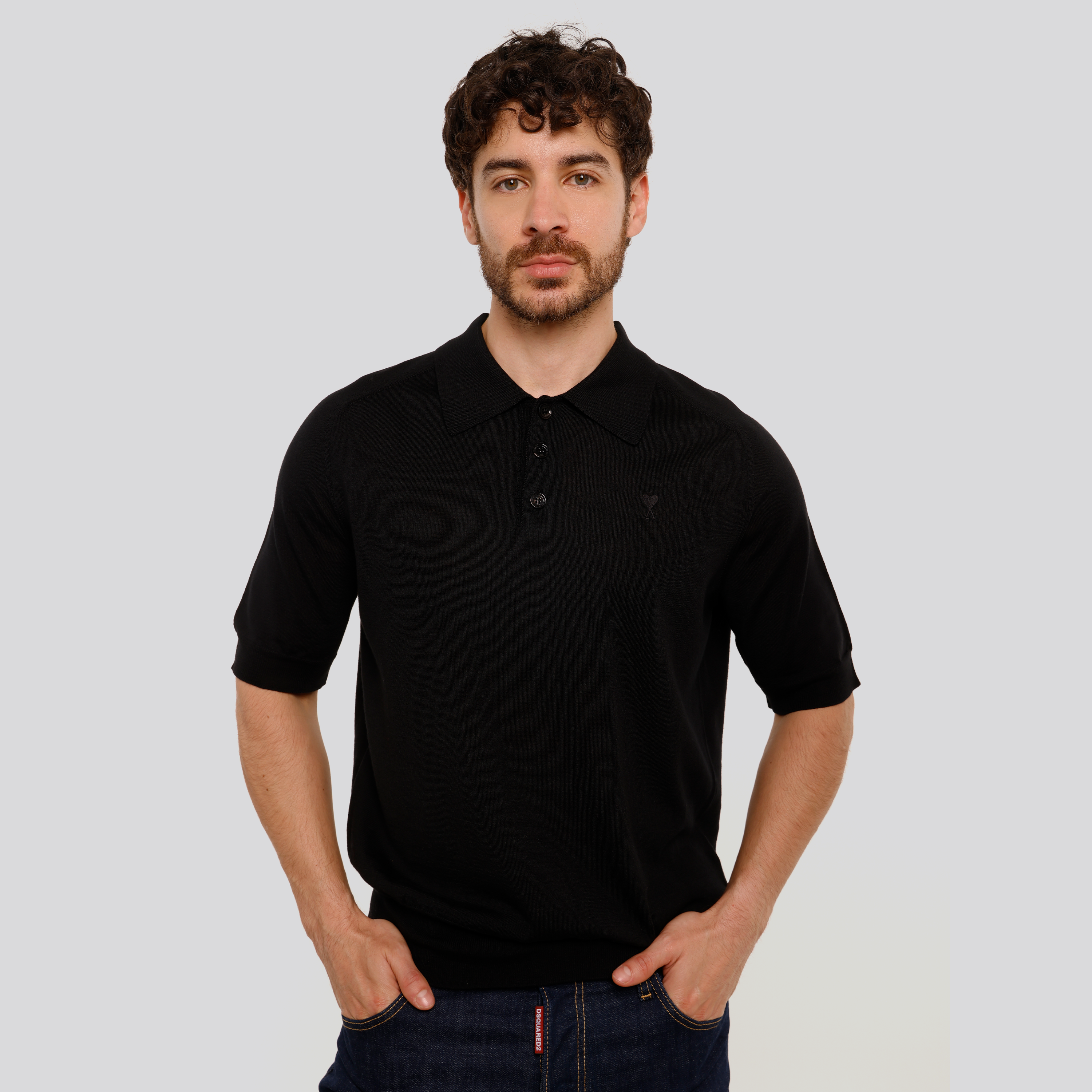 Camiseta Tipo Polo Negro Ami Paris Short Sleeves De Coeur