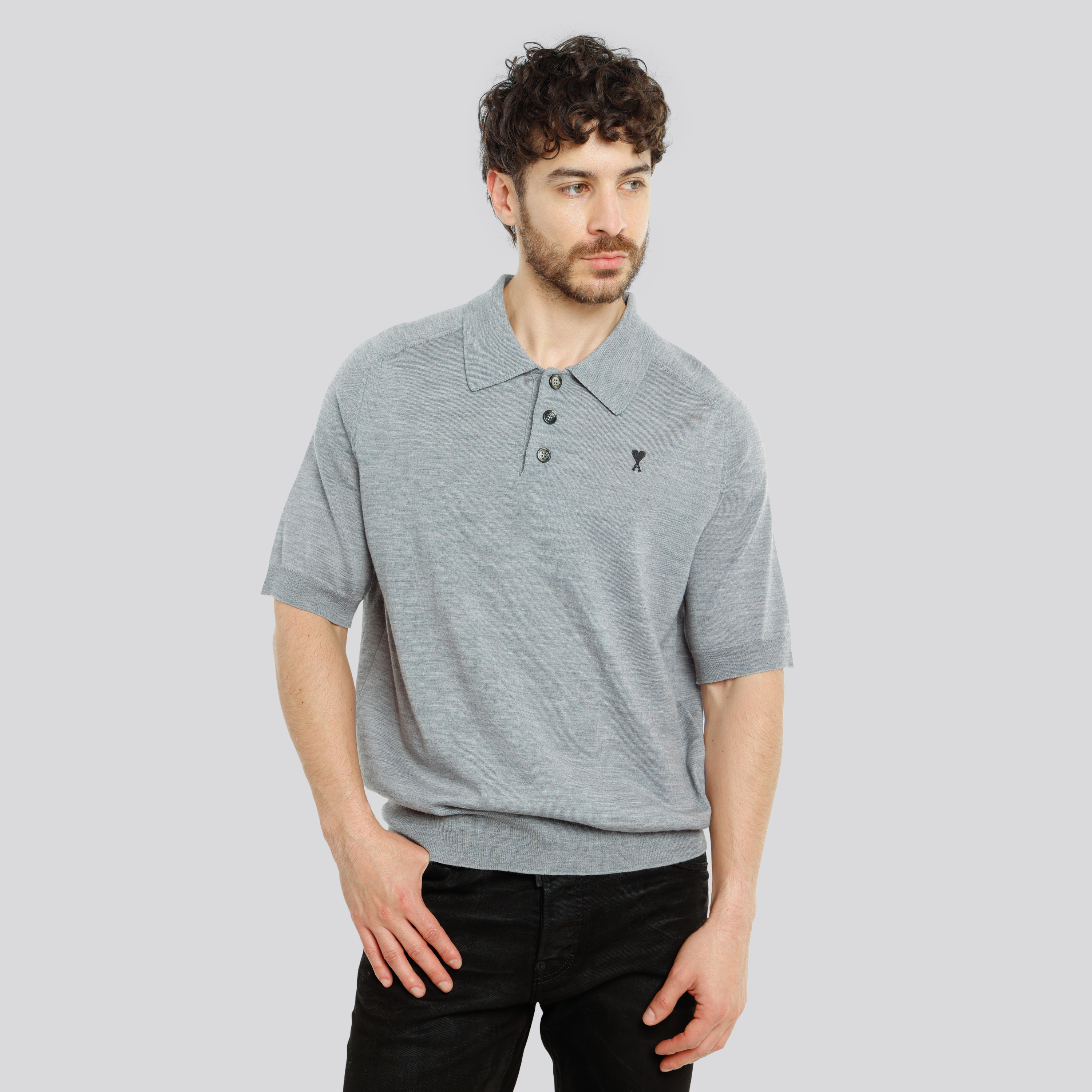 Camiseta Tipo Polo Gris Ami Paris Short Sleeves De Coeur