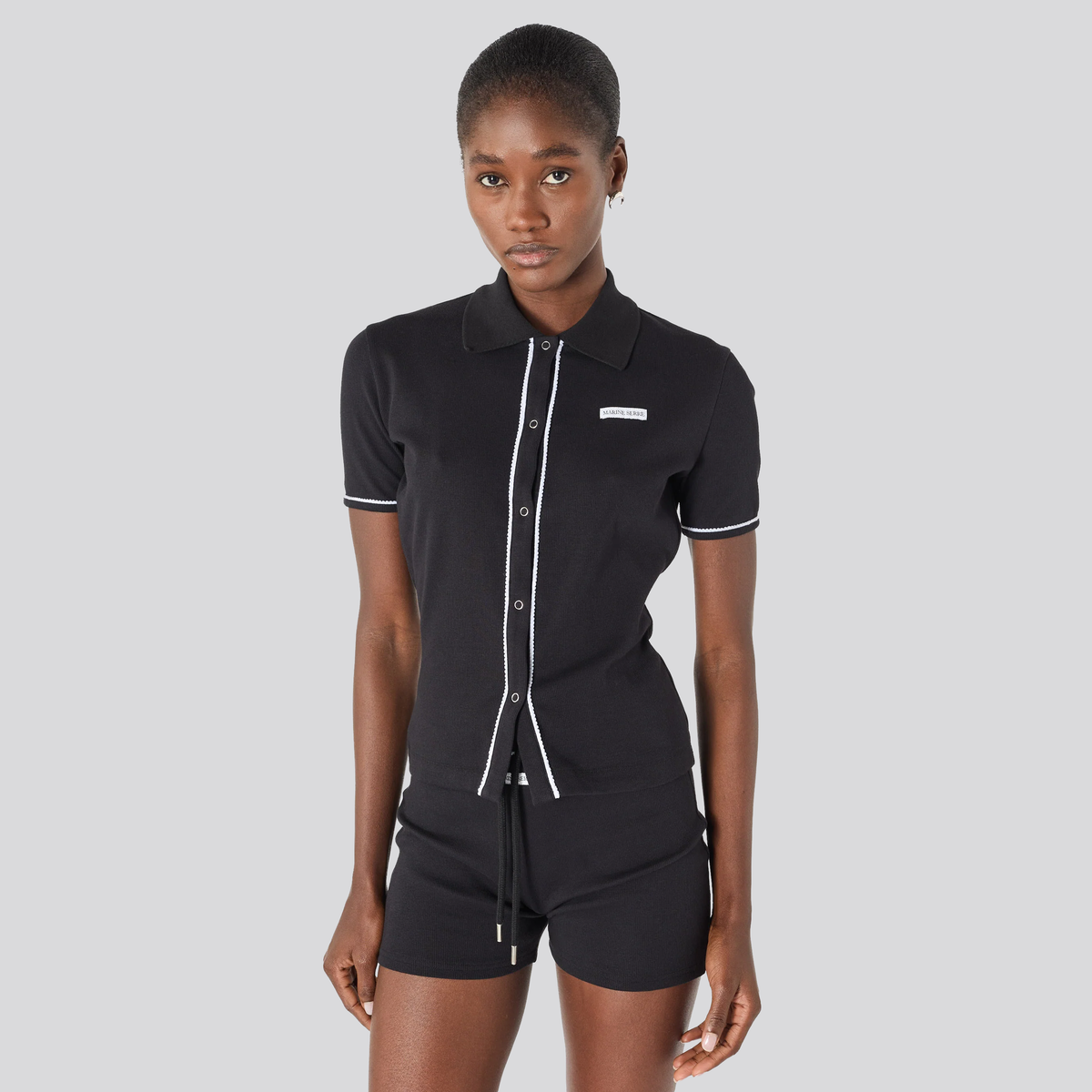 Camiseta Tipo Polo Negra Marine Serre Light Ribbed