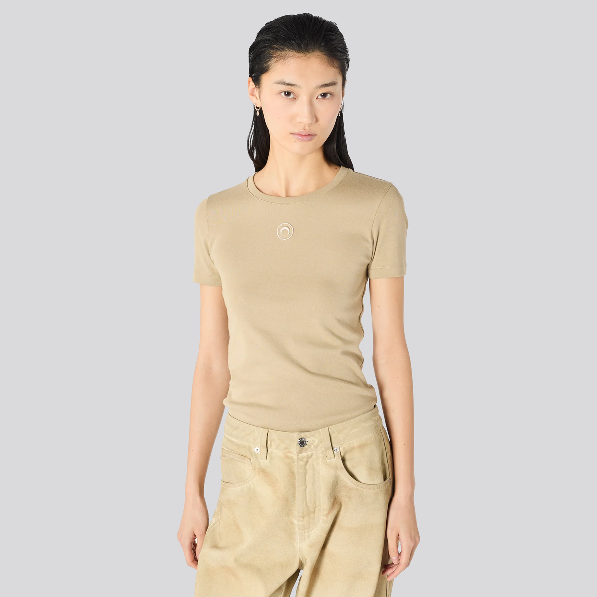 Camiseta Beige Marine Serre Moon Logo Ribbed