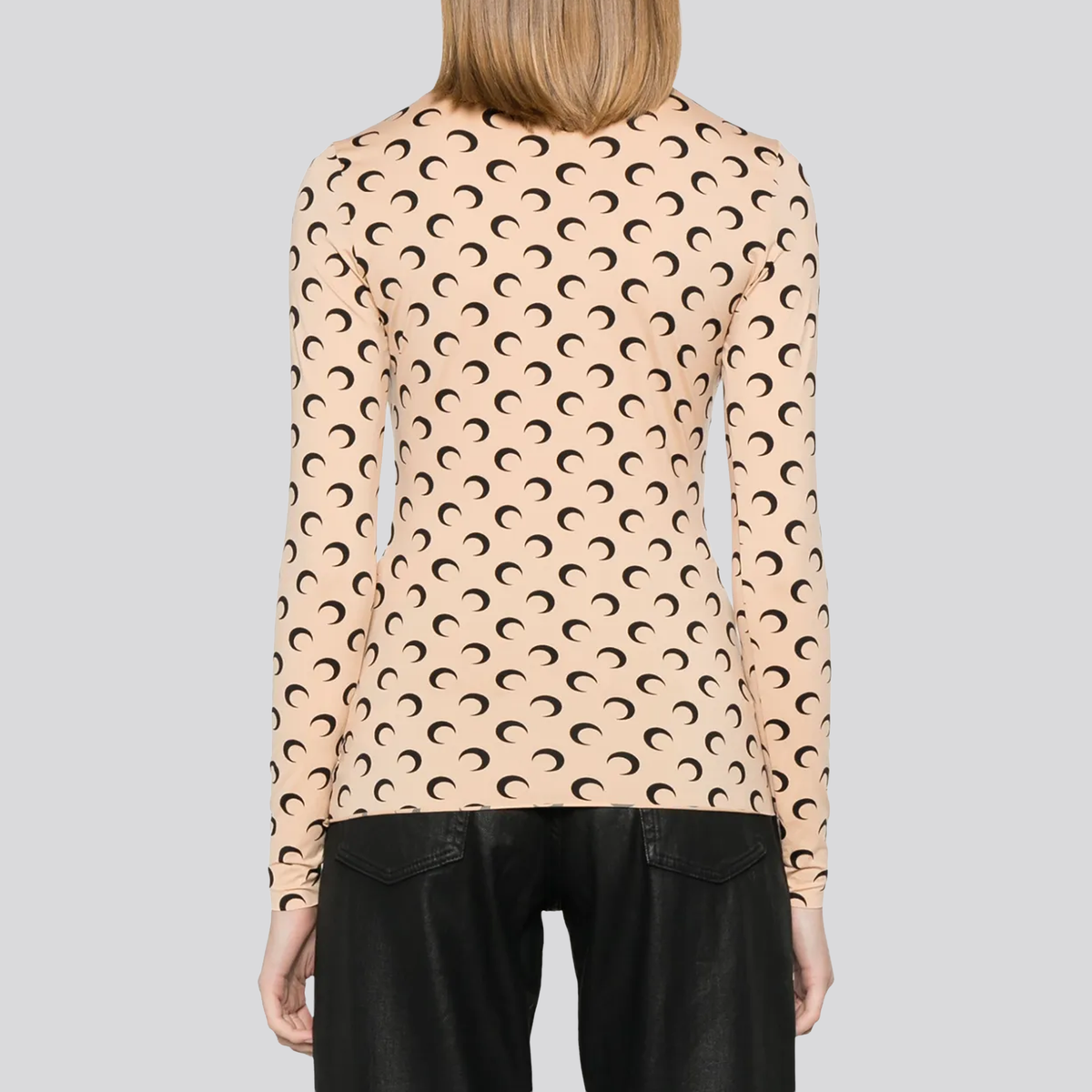 Top Beige Marine Serre Moon Printed Highneck Manga Larga
