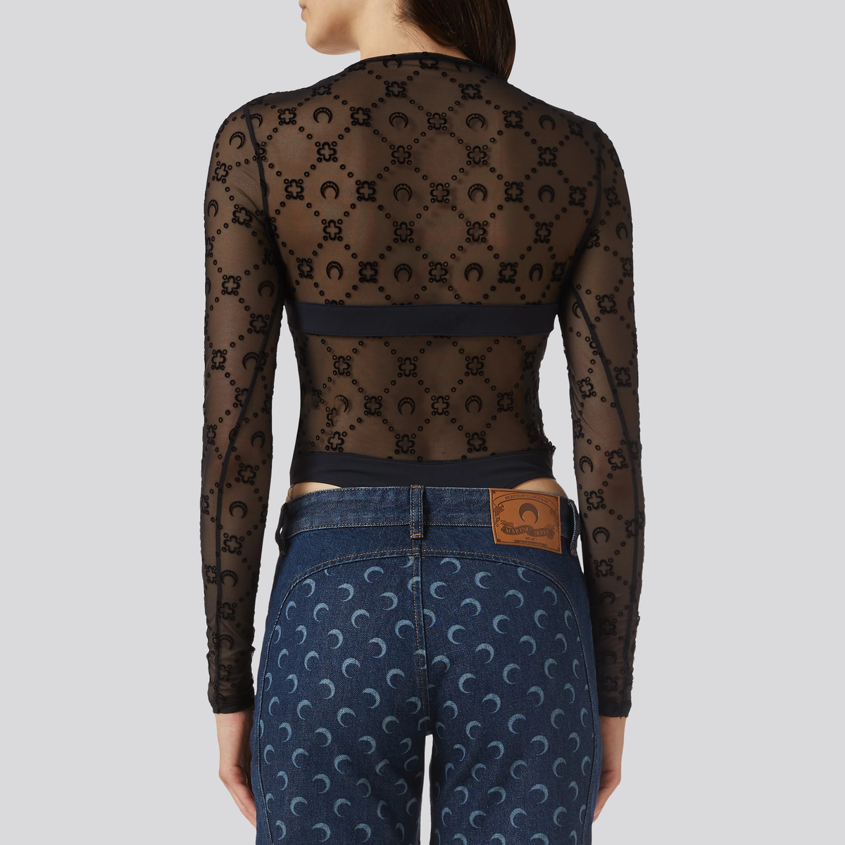 Body Negro Marine Serre Monogram Mesh Flock Manga Larga