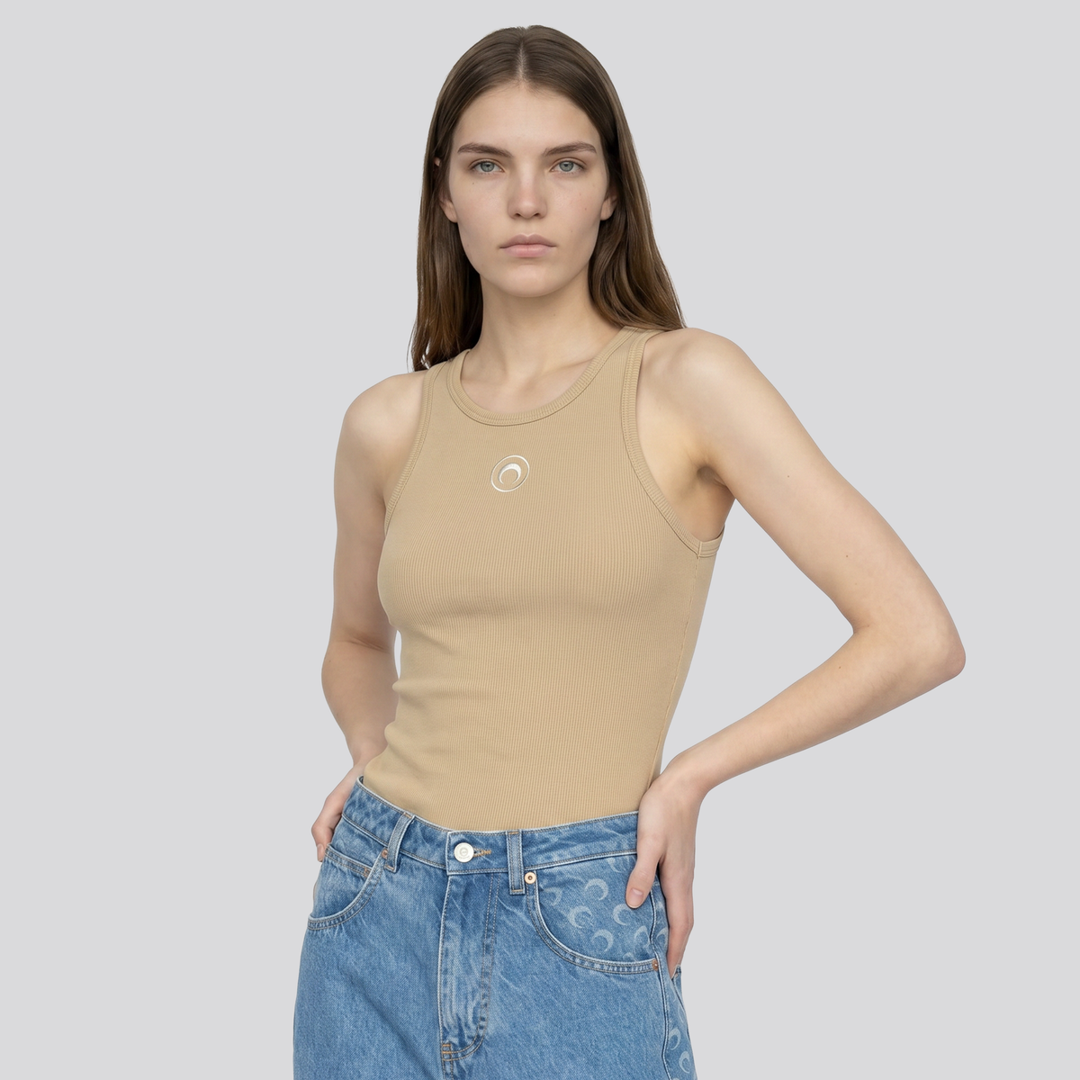 Top Beige Marine Serre Moon Logo Ribbed