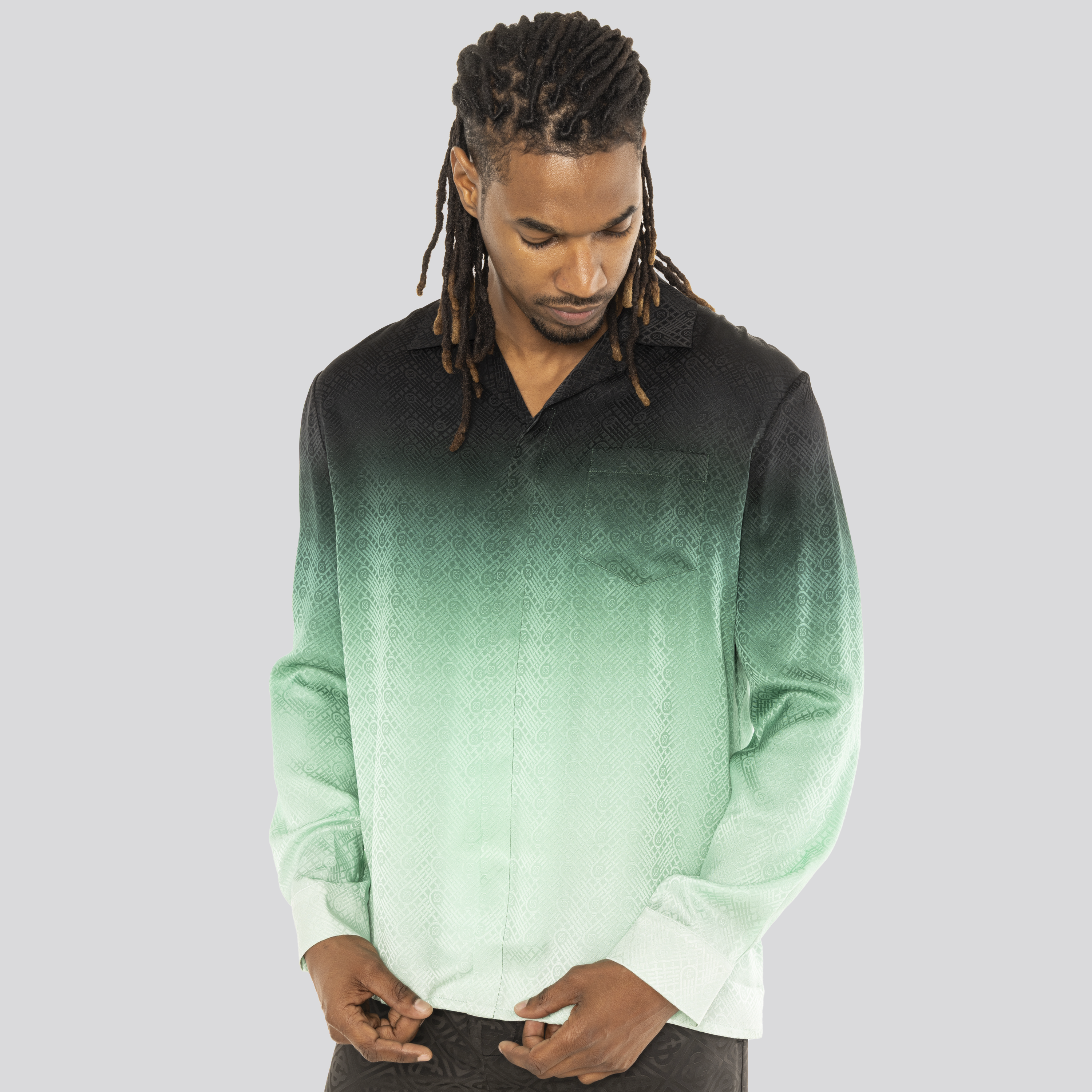 Camisa Verde Casablanca Cuban Collar Gradient
