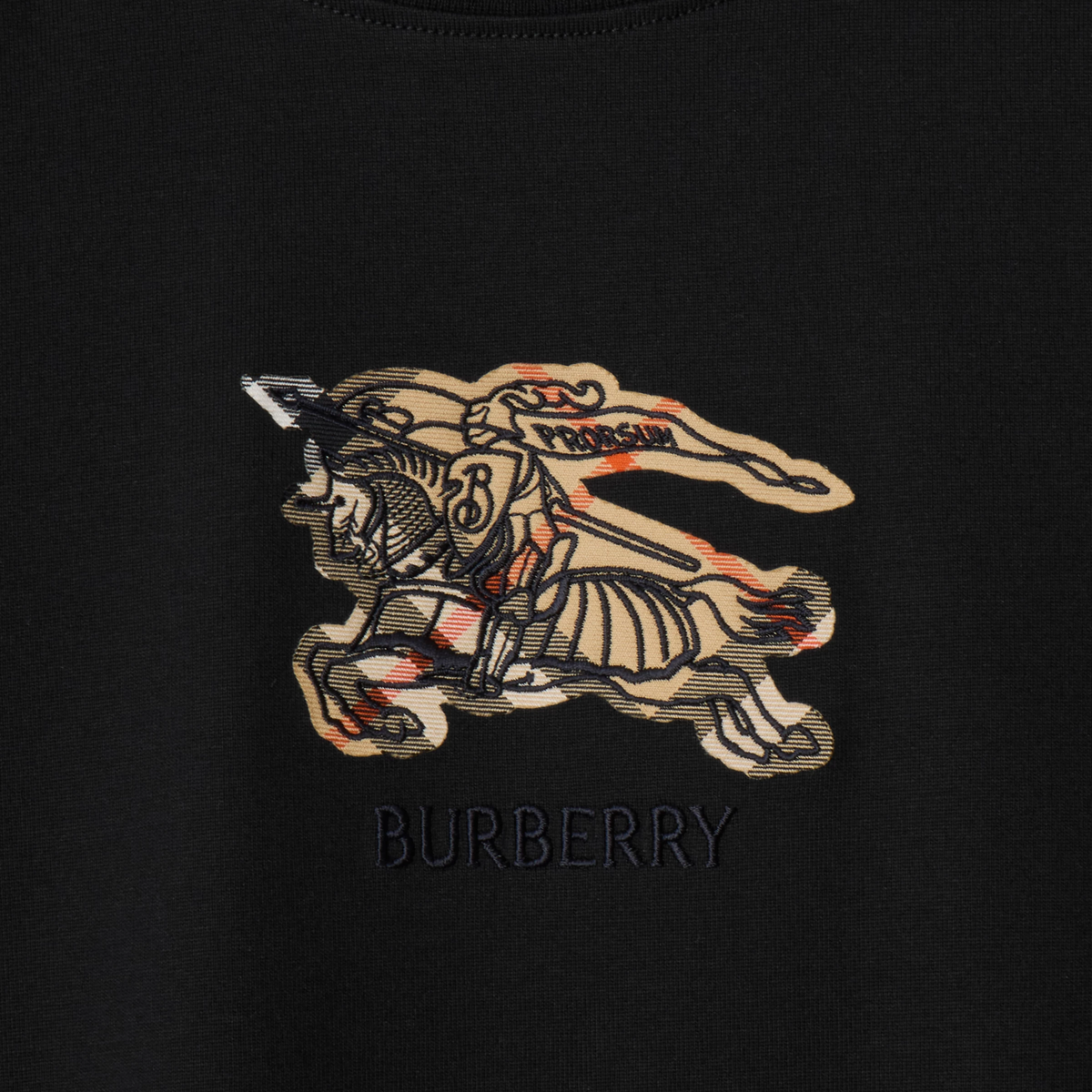 Camiseta Negra Burberry Horse Knight Check