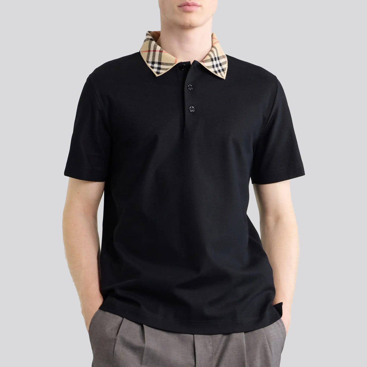 Camiseta Tipo Polo Negra Burberry Vintage Check Neck