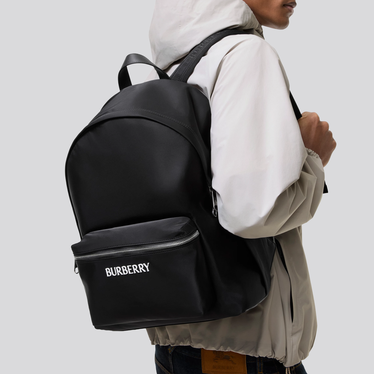 Mochila Negra Burberry Nylon Logo