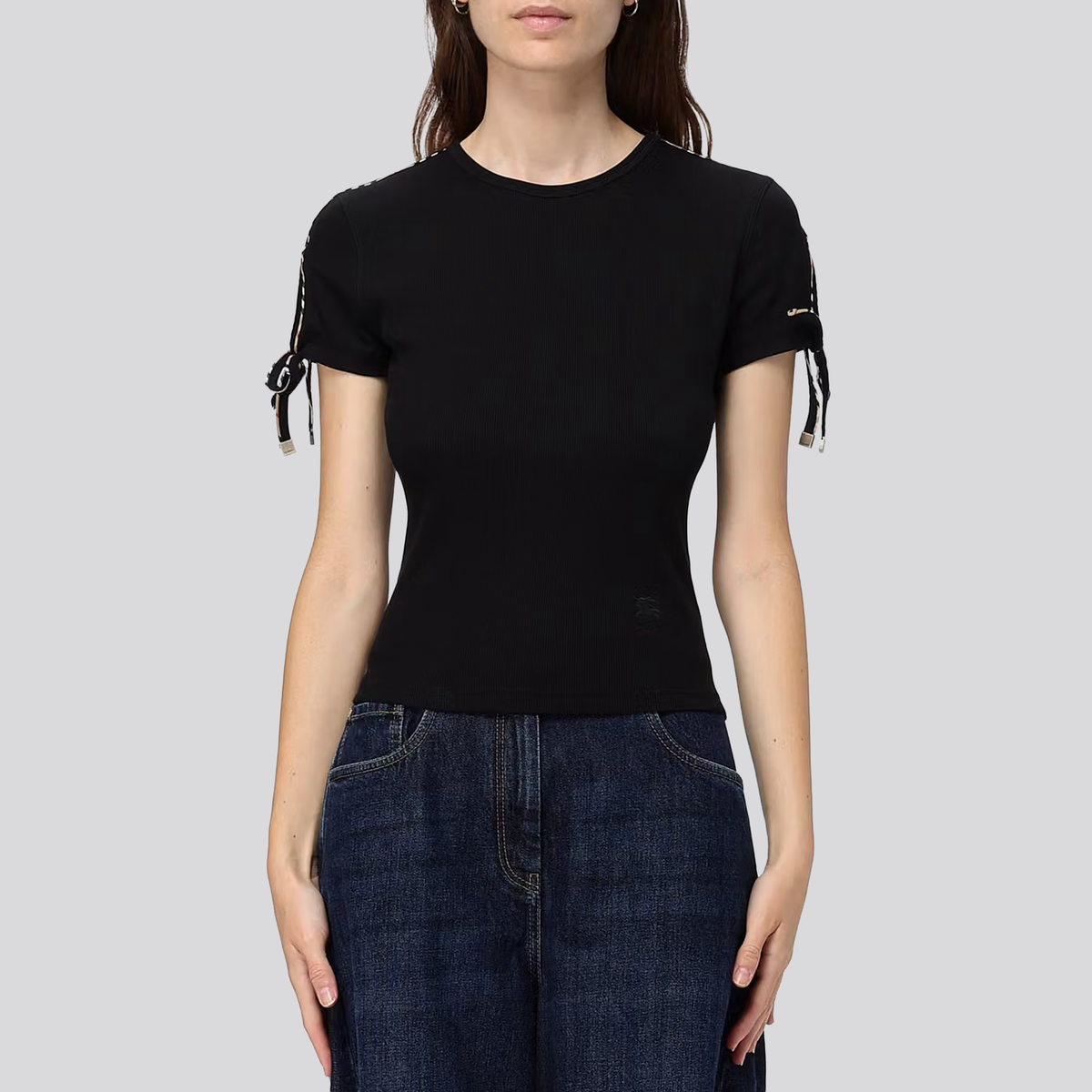 Camiseta Negra Burberry Cropped Check Trim