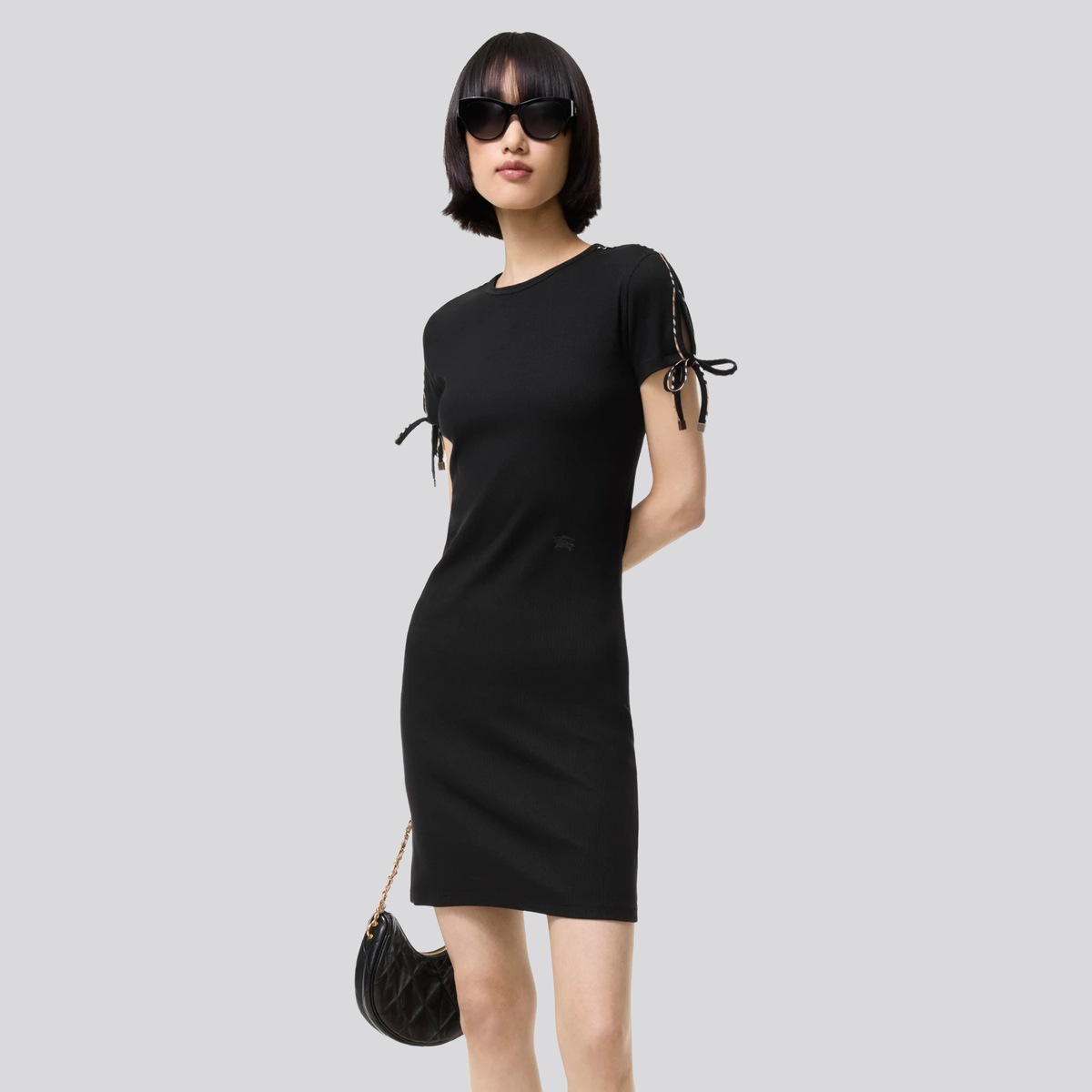 Vestido Negro Burberry Check Trim