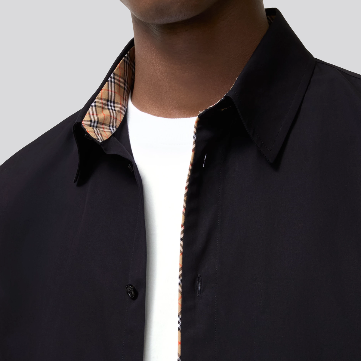 Camisa Negra Burberry Check Piping
