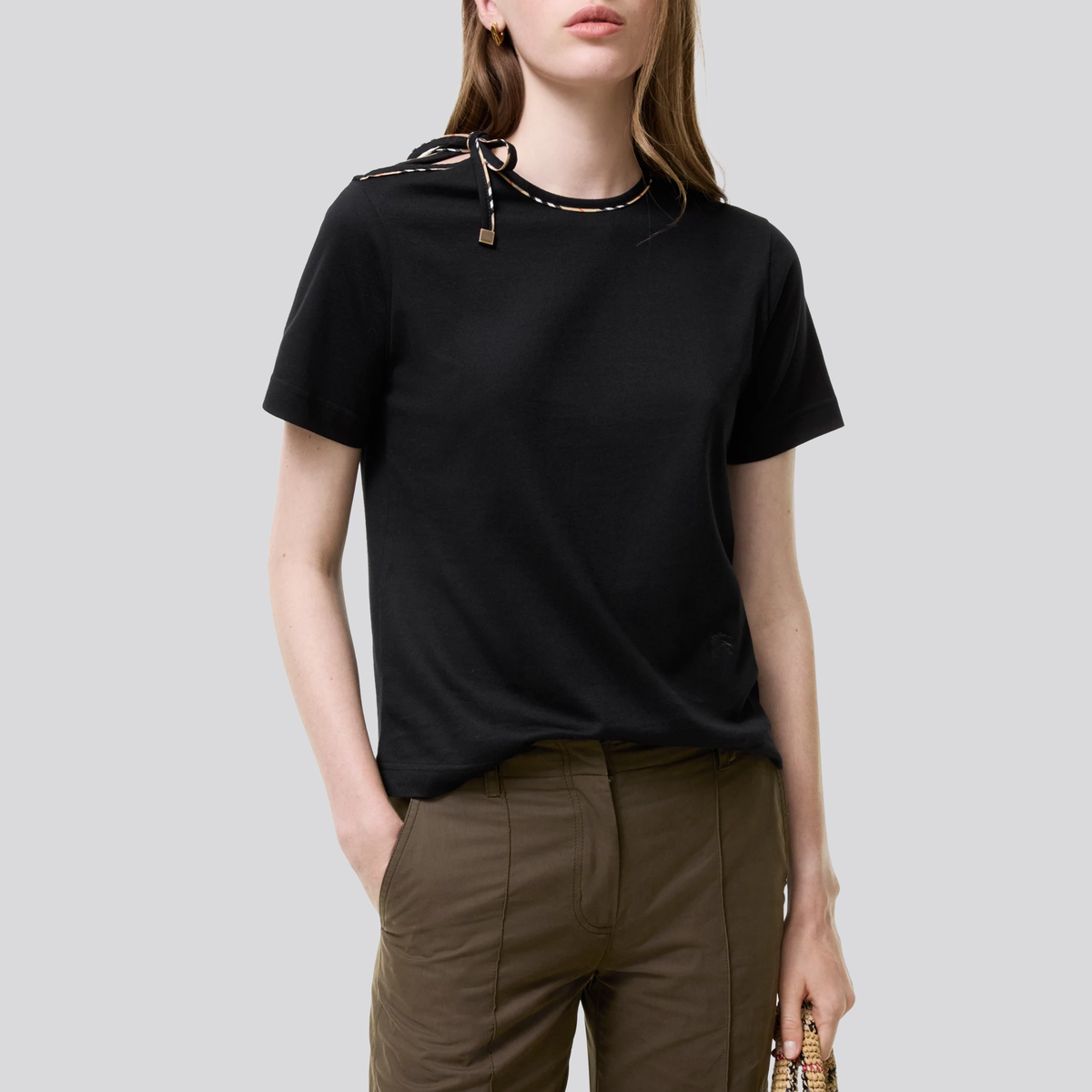 Camiseta Negra Burberry Check Trim