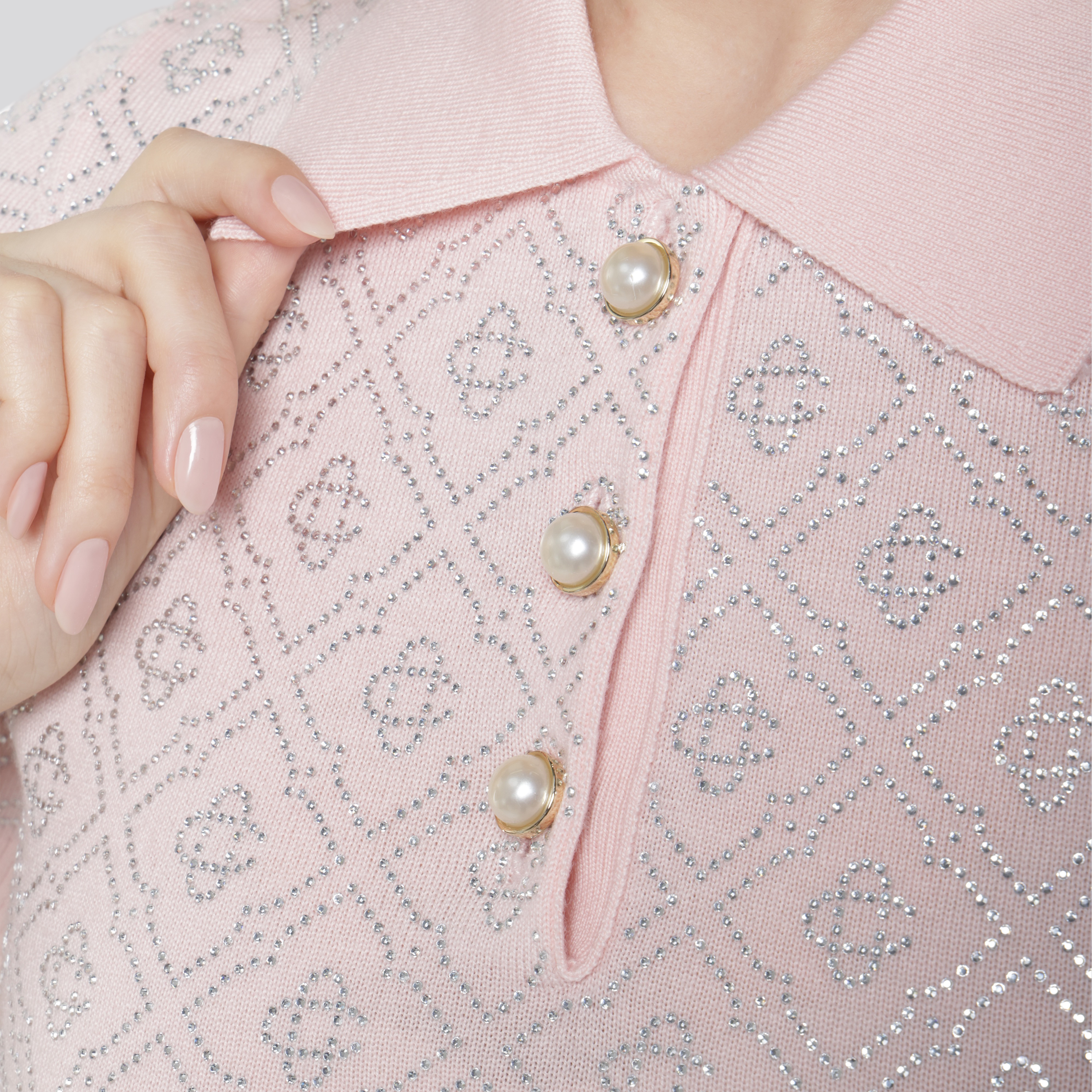 Camiseta Tipo Polo Rosa Ceniza Casablanca Crystal Monogram