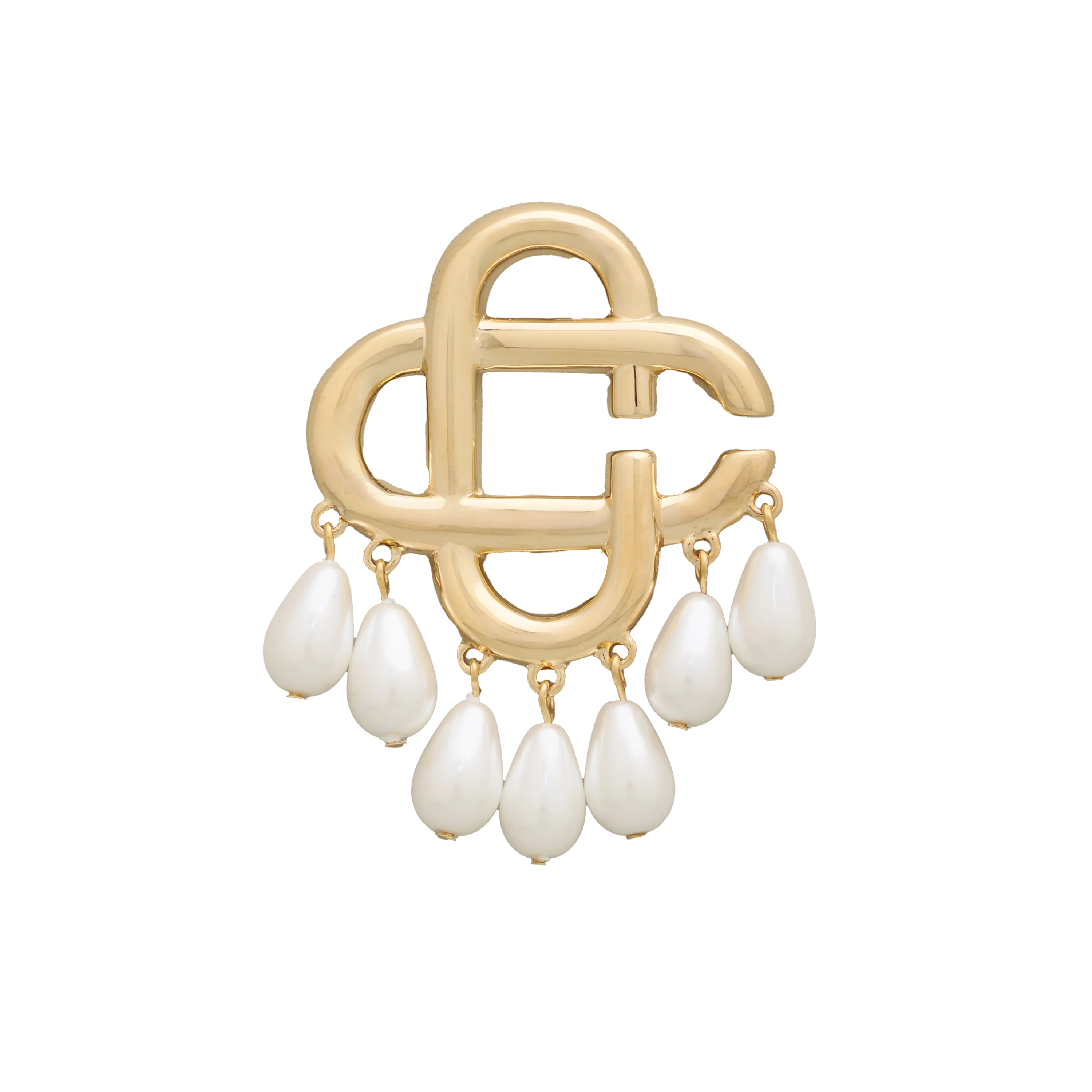Aretes Dorados Casablanca Pearl Drop Logo Earrings