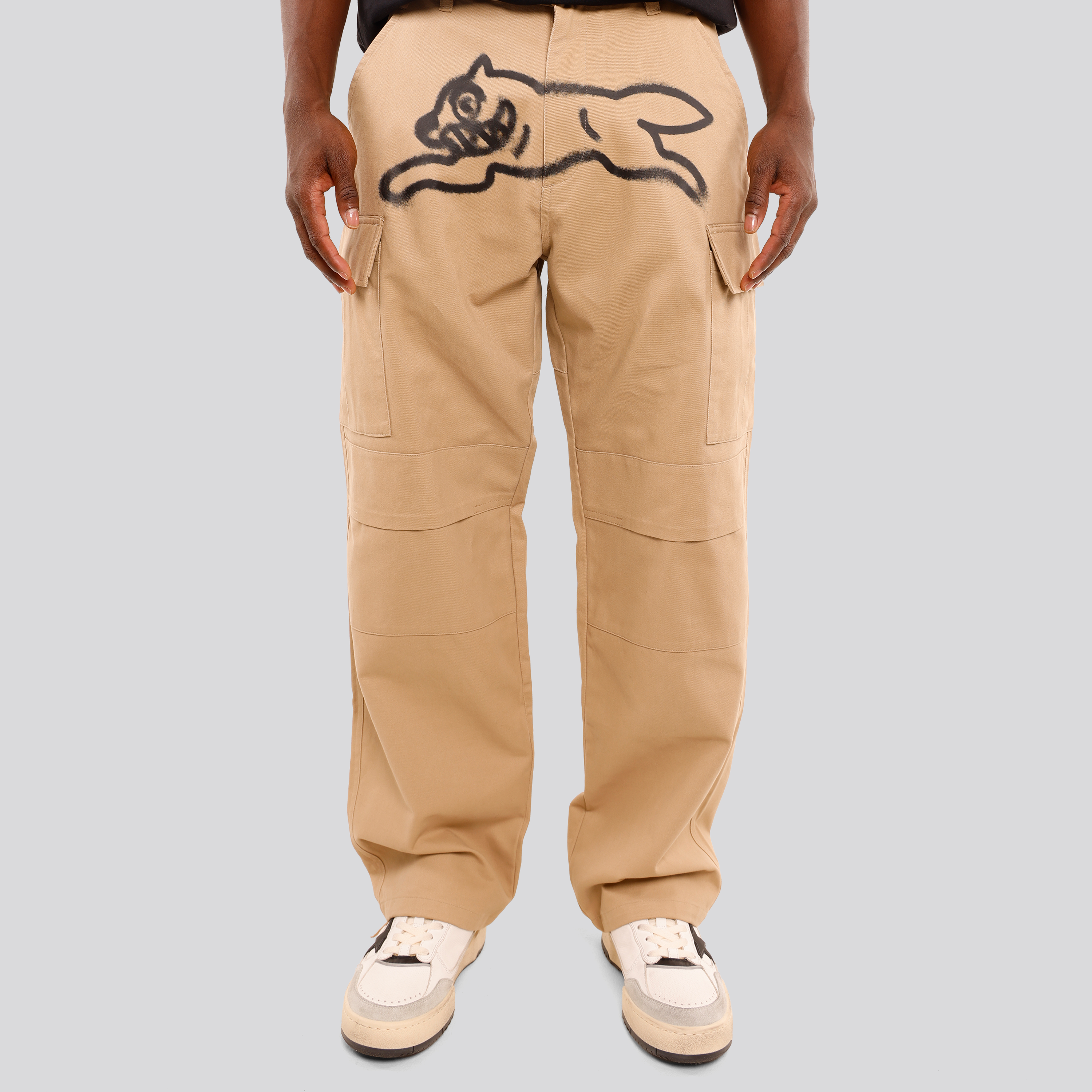 Jean Beige ICECREAM Cargo Pant Spray Paint Running Dog