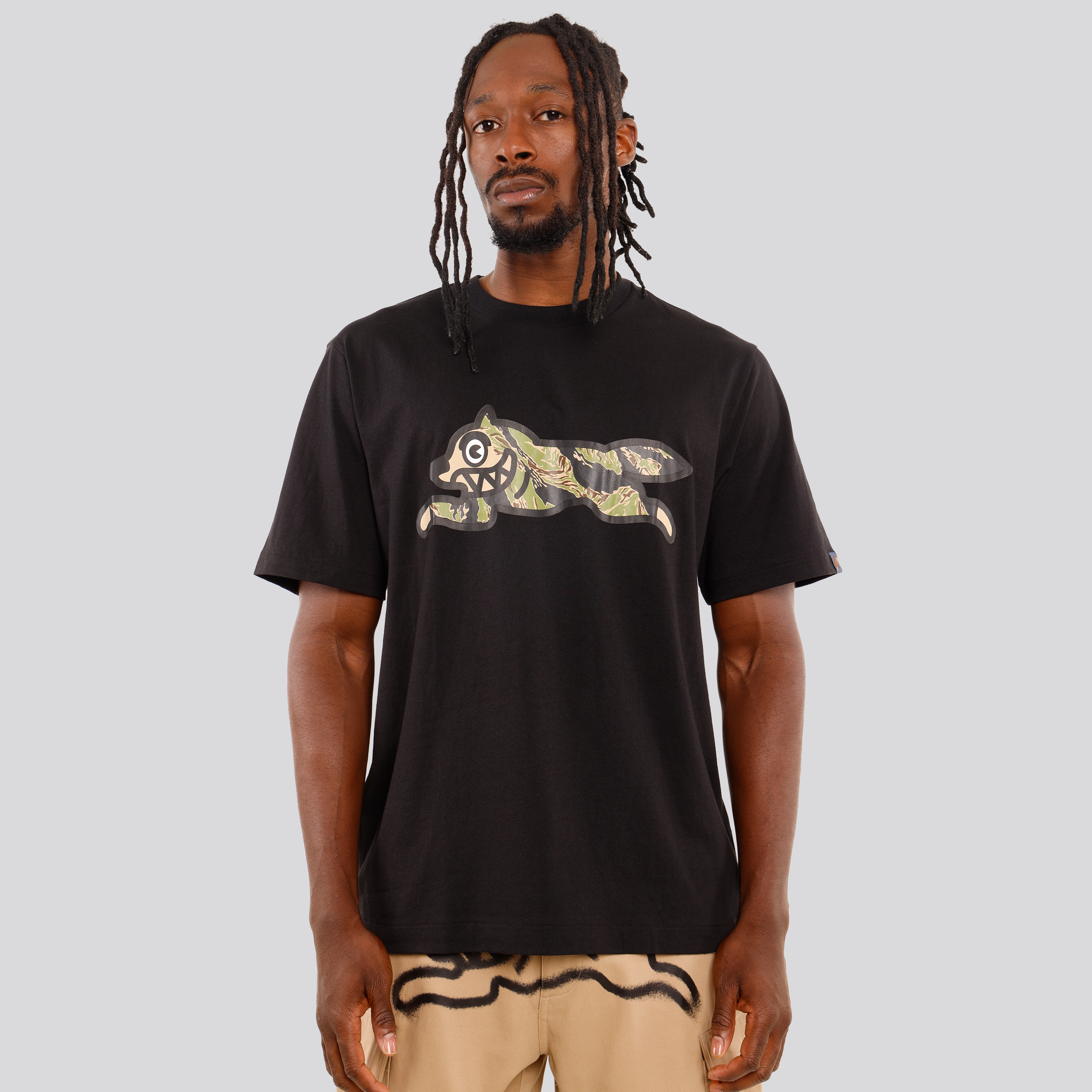 Camiseta Negra Ice Cream Tiger Stripe Running Dog