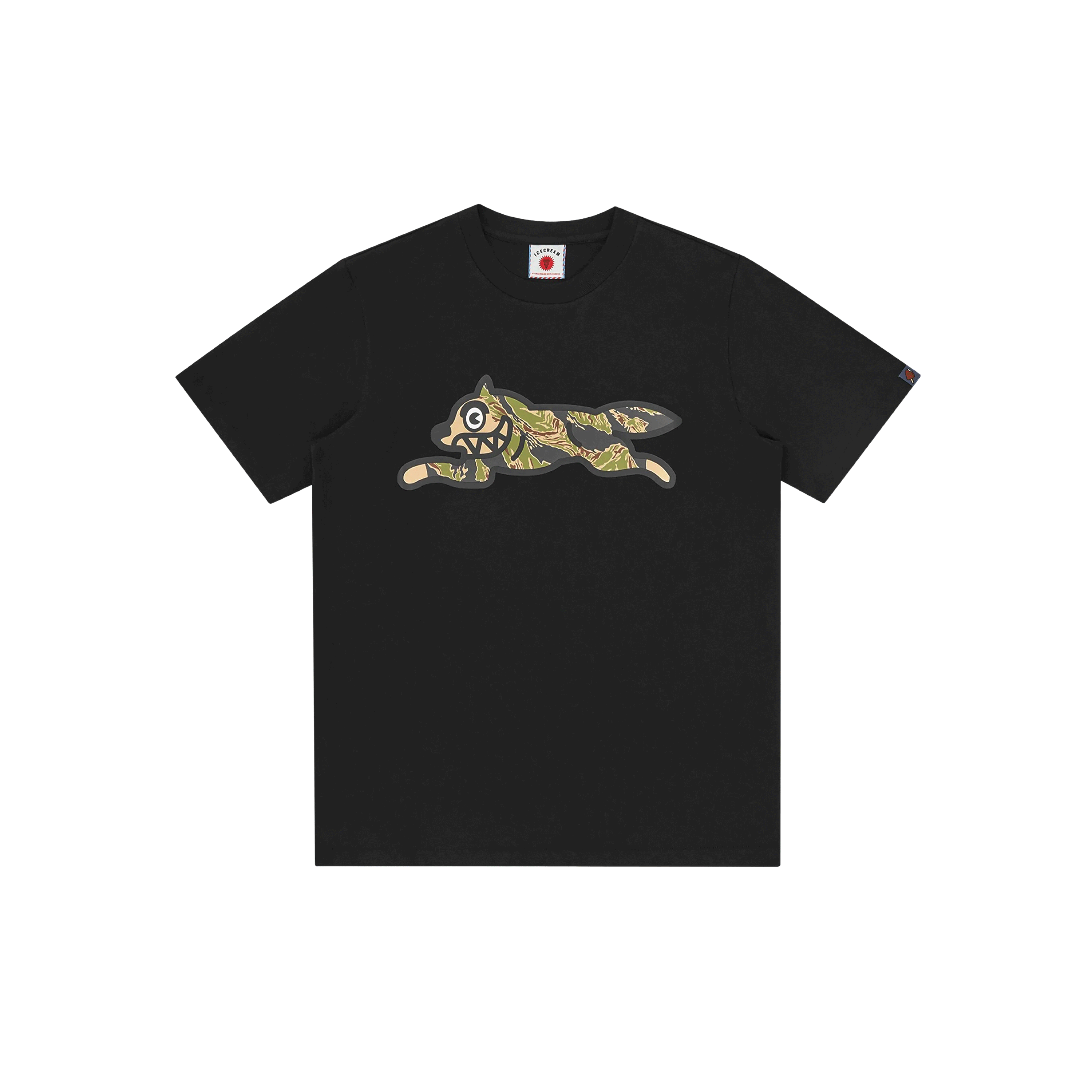 Camiseta Negra Ice Cream Tiger Stripe Running Dog