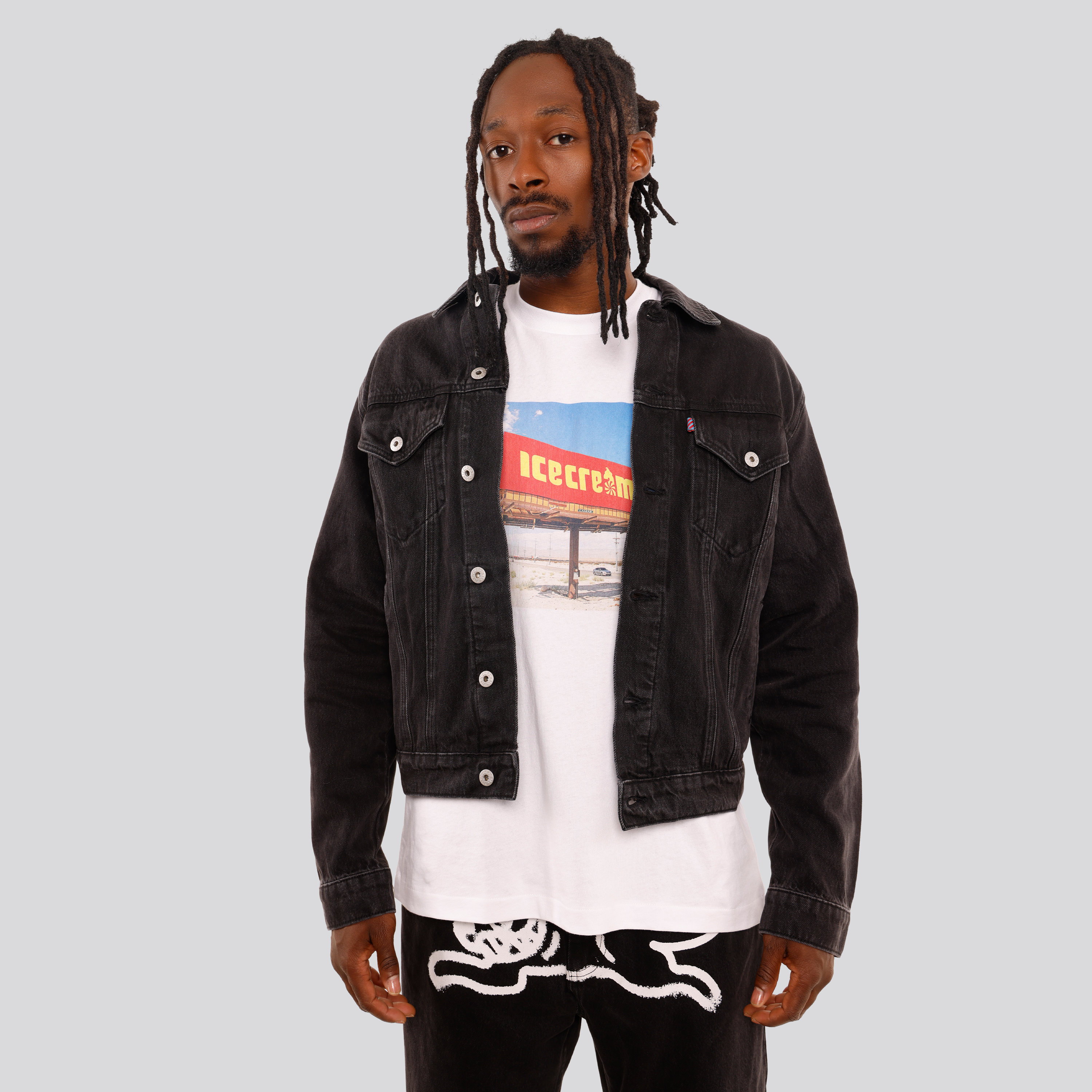 Chaqueta Negra ICECREAM Paint Running Dog Denim Trucker