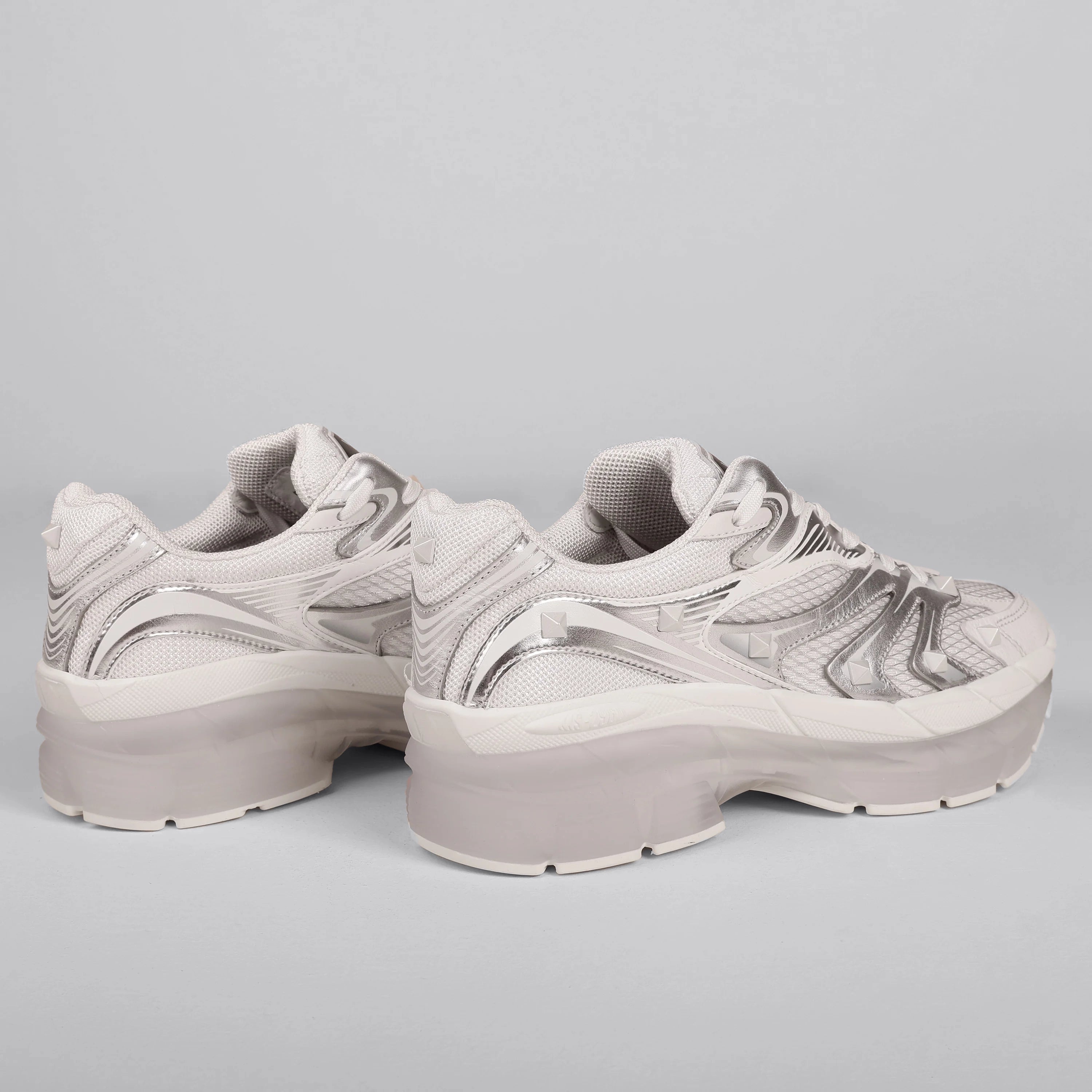 Sneakers White Silver Valentino Ms-2960 Rockstuds