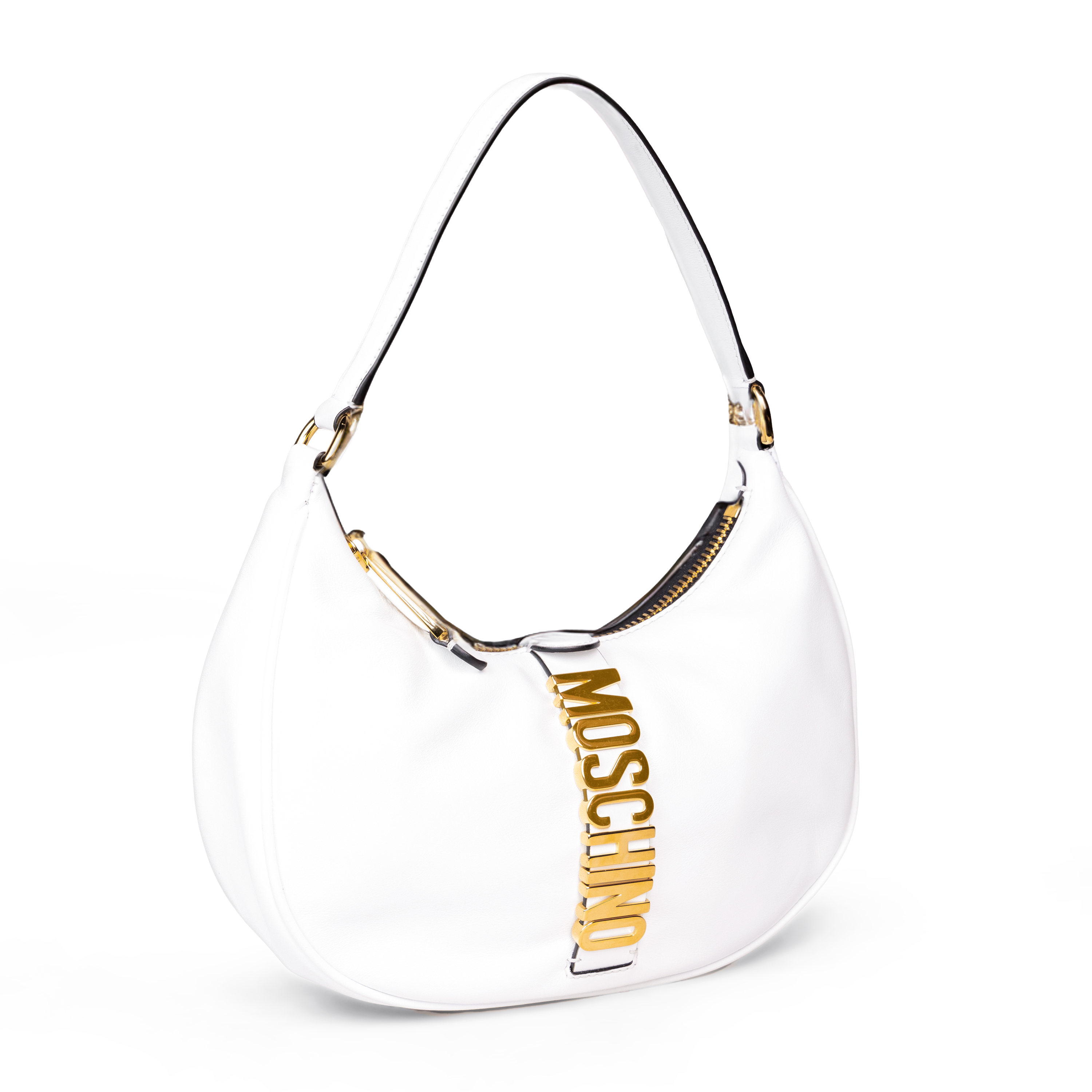 Cartera Blanca Moschino Couture Gold Logo